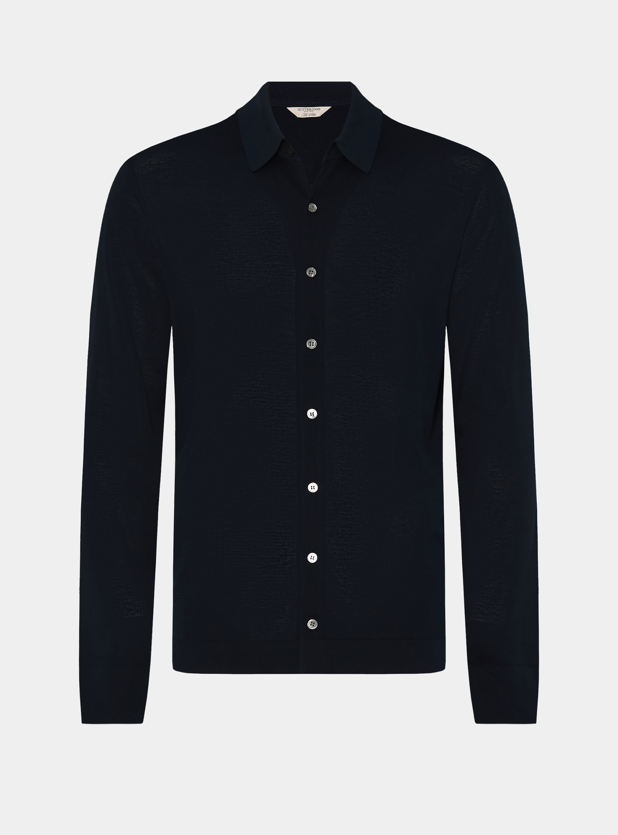 Polo chemise en coton et soie, BLEU MARINE