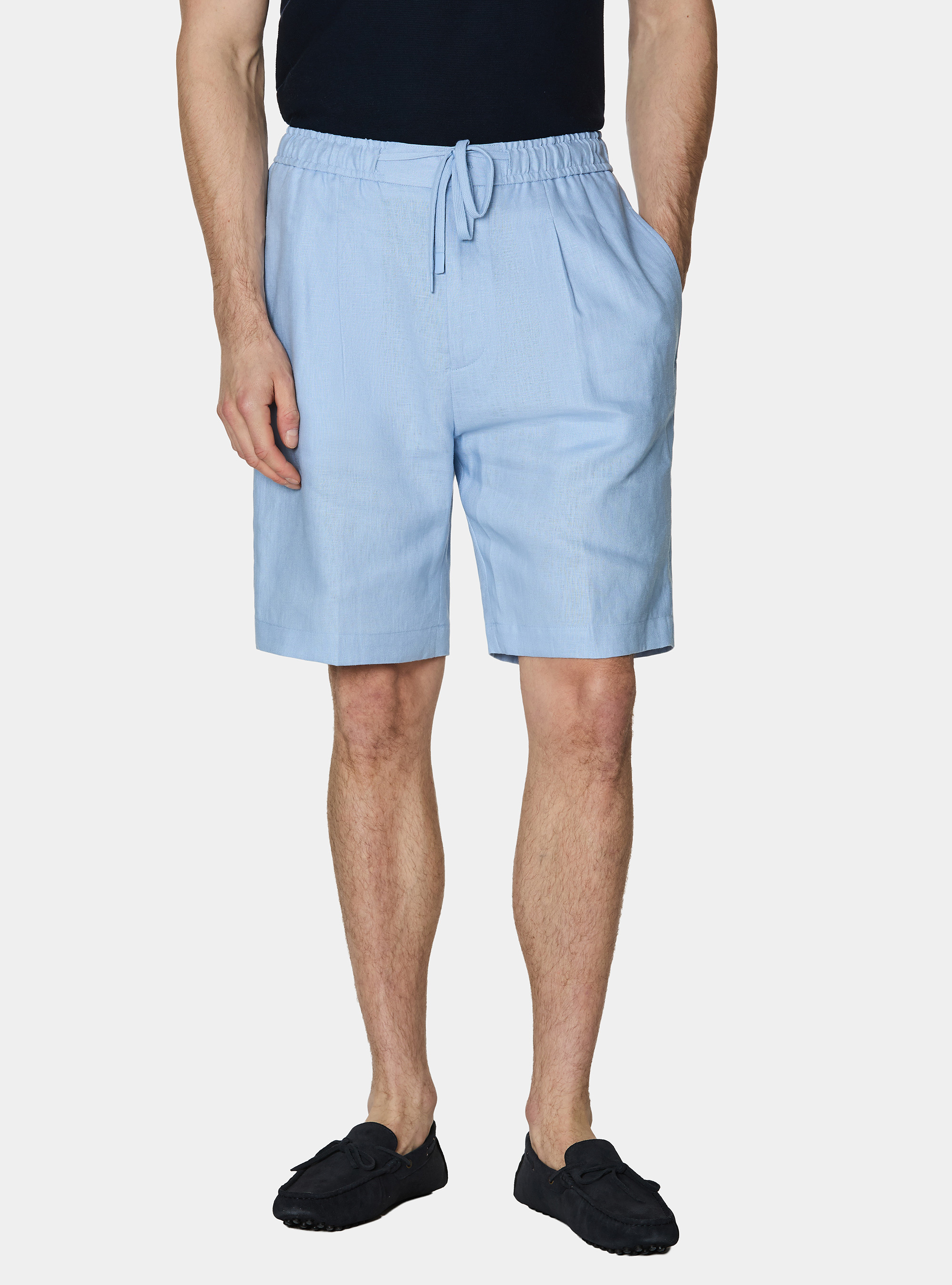 Bermuda en lin avec cordon de serrage, 0266C AZZURRO