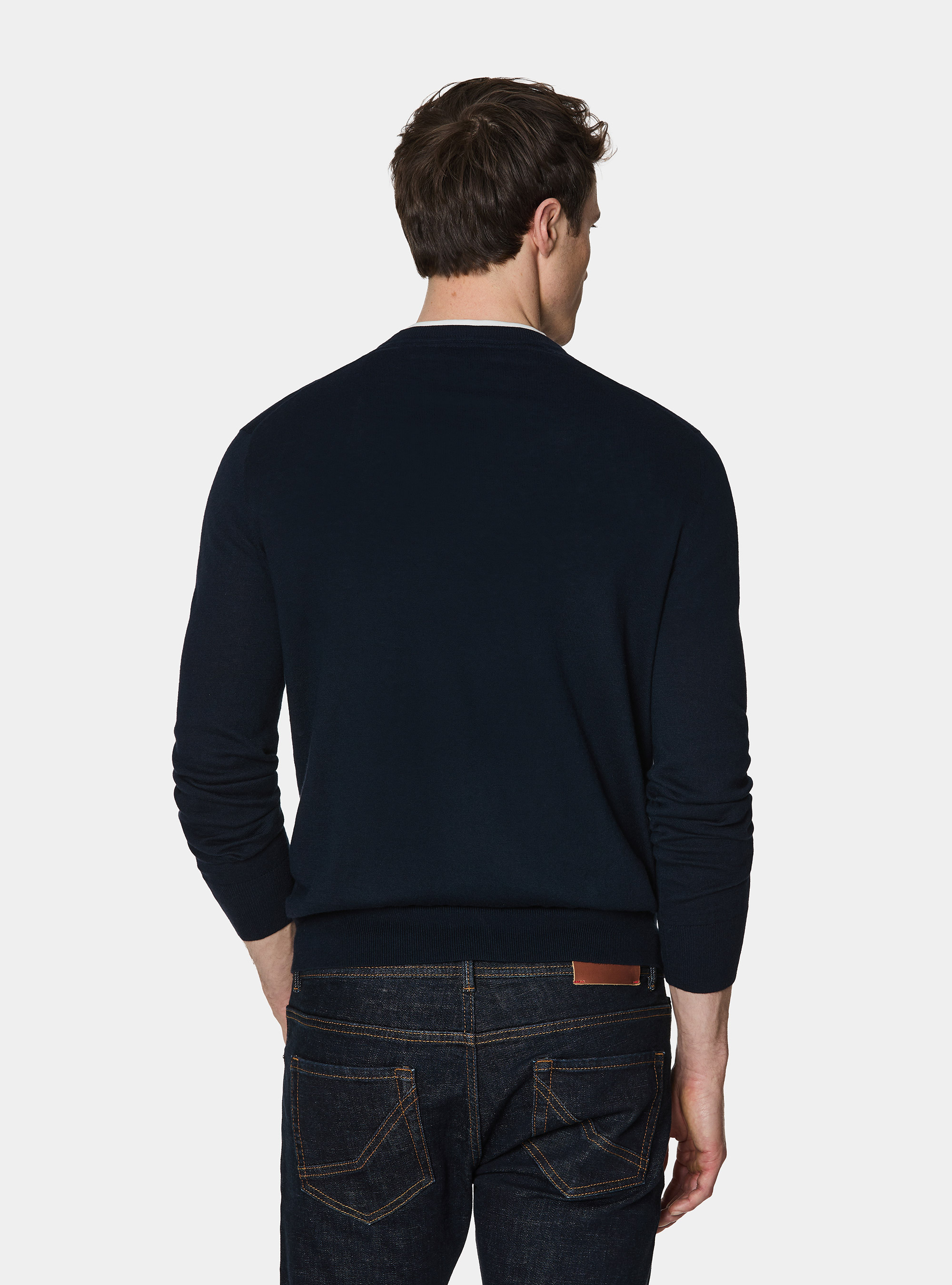 Cotton silk and cashmere crew neck sweater, NAVY BLUE
