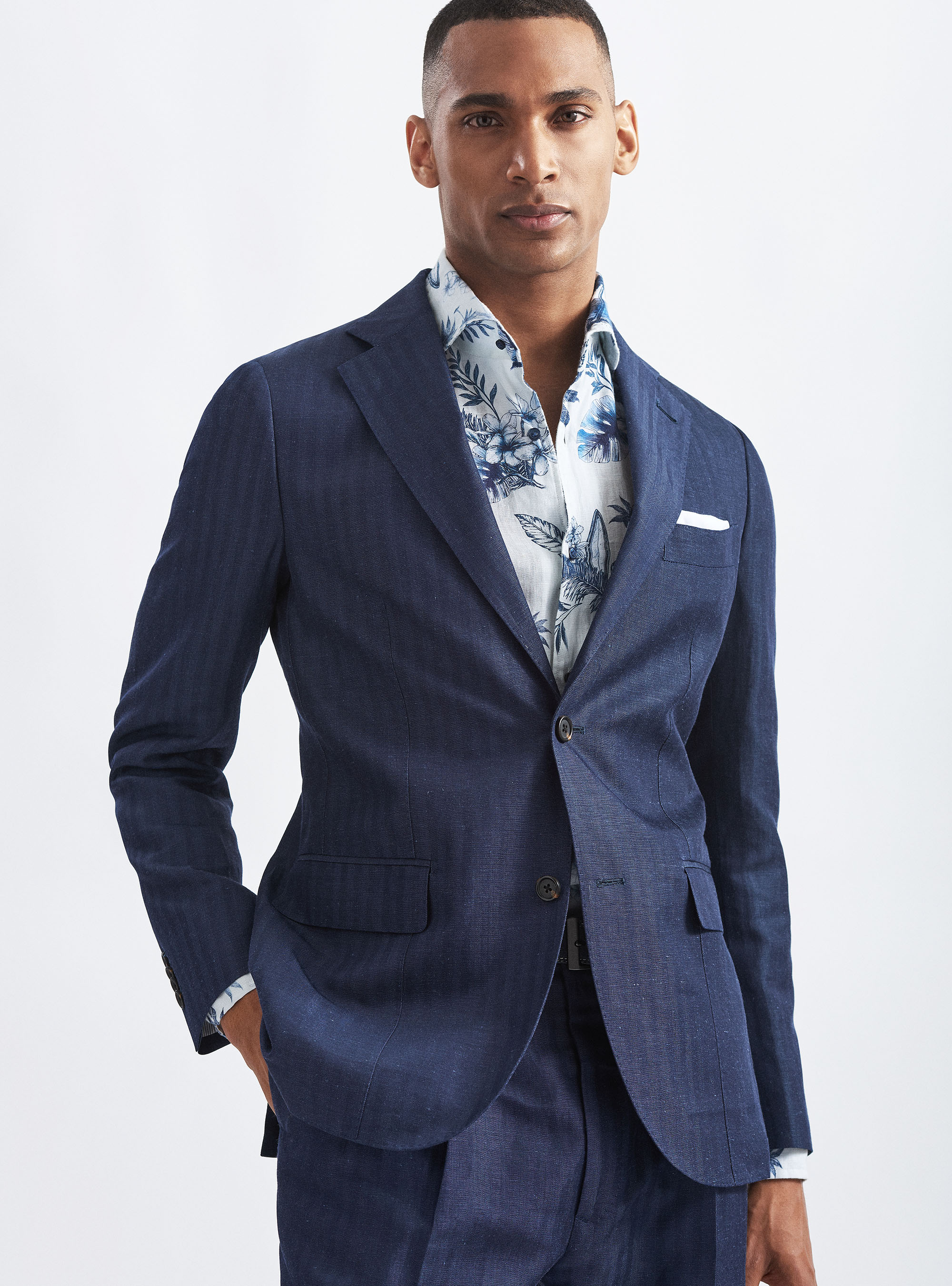 Giacca per abito in misto lino, BLU NAVY