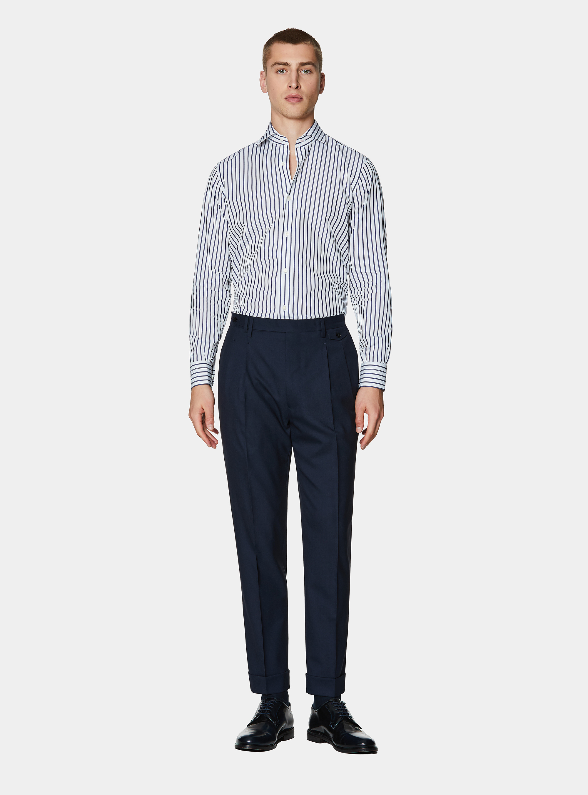 Vitale Barberis Canonico pure wool double pleat trousers, NAVY