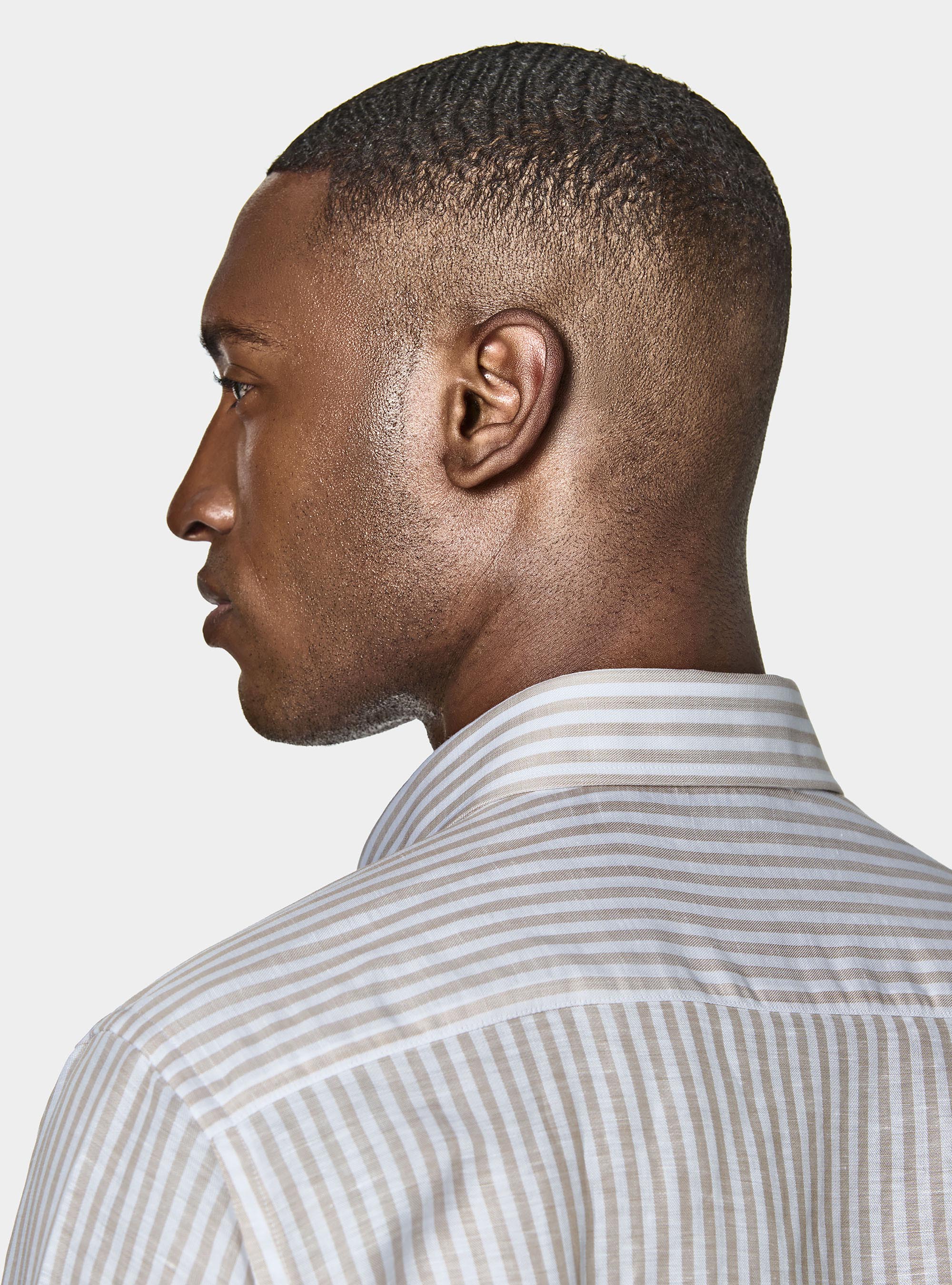 Camicia rigata in misto lino, SABBIA
