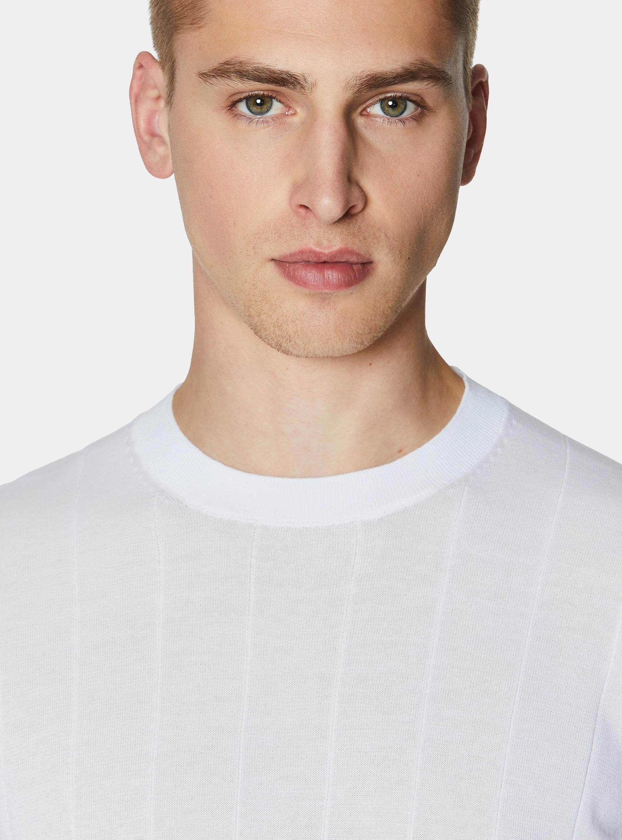 Pure cotton flat-ribbed sweater, WHITE