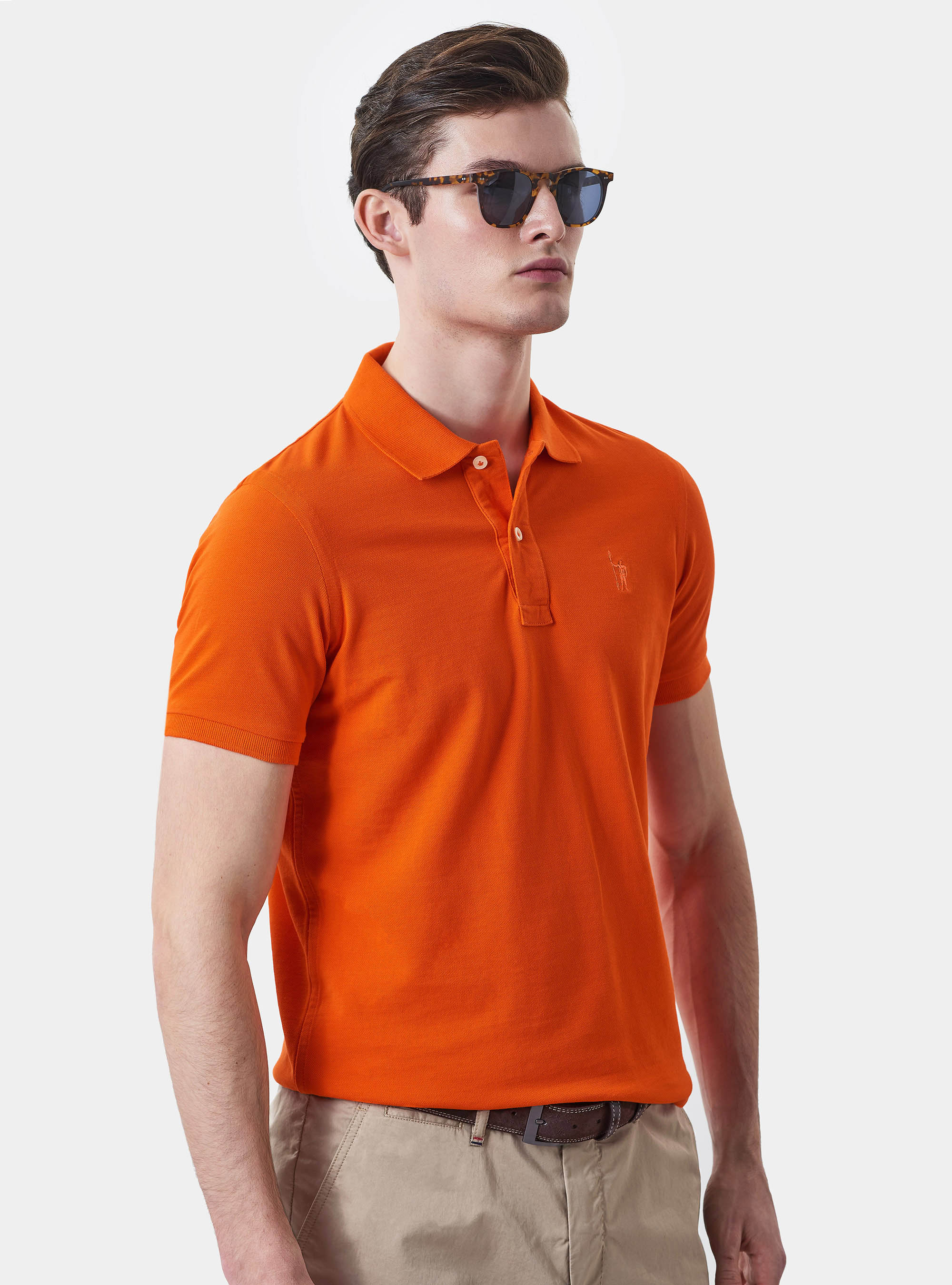 Polo classica con ricamo, ARANCIONE