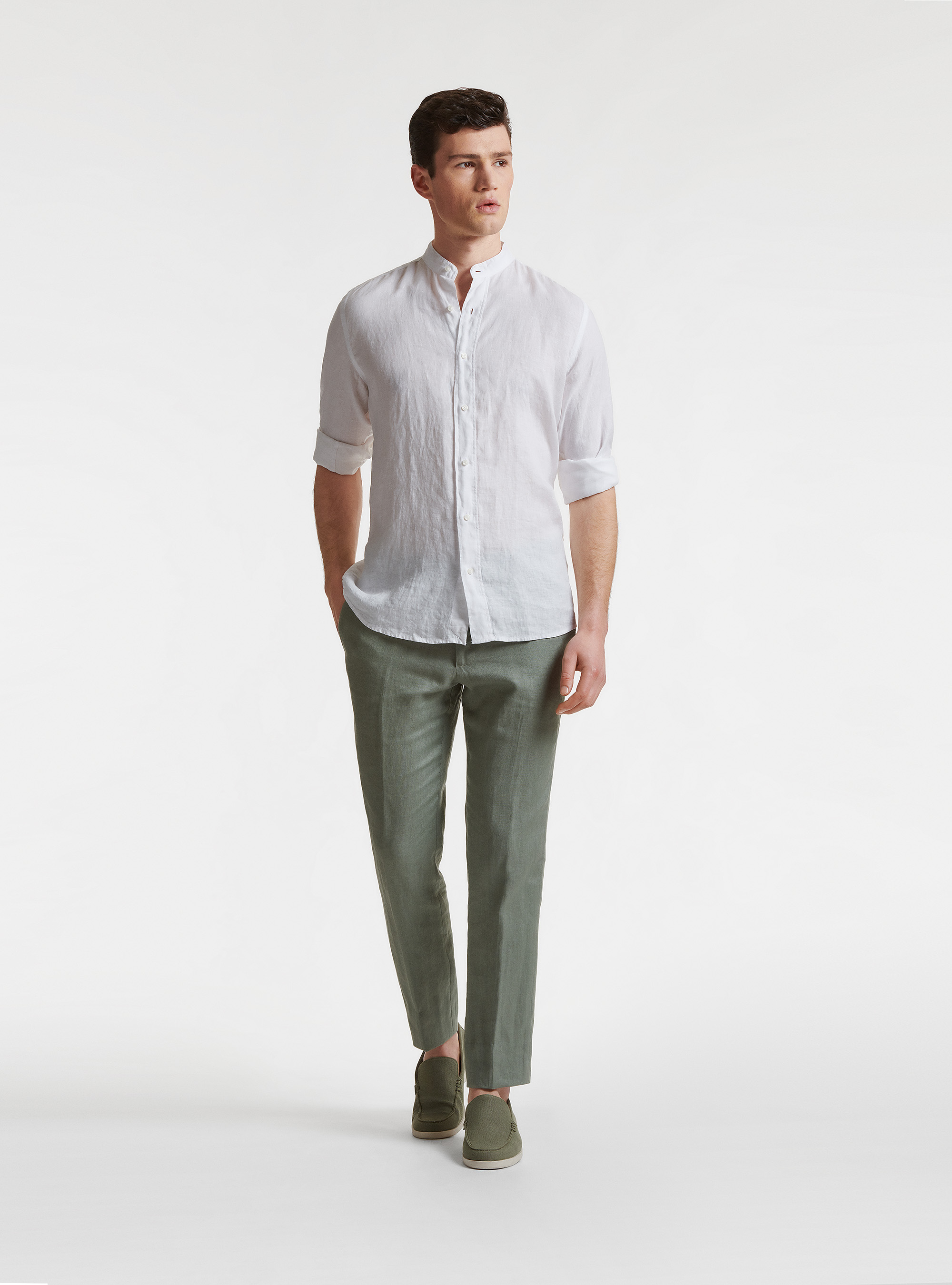 Pure linen Korean collar shirt, WHITE