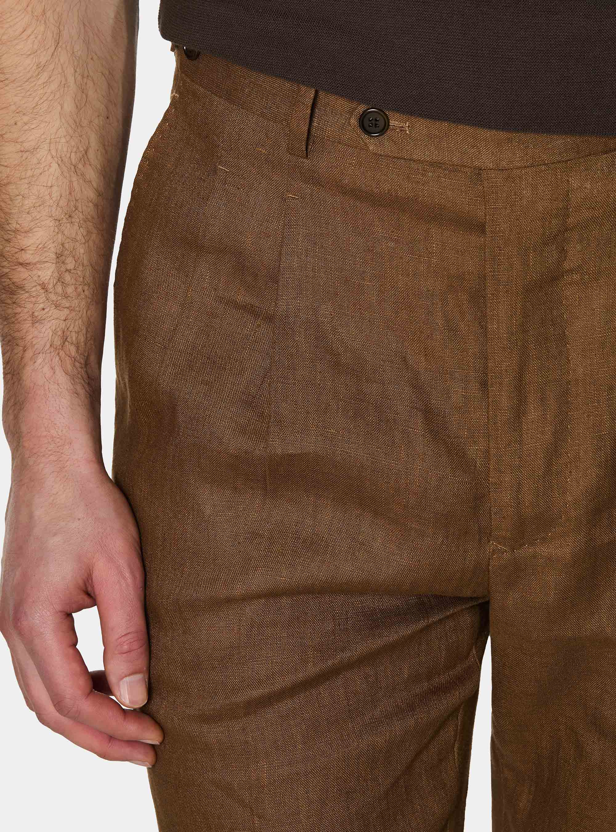 Pure linen double pleat trousers, MULTICOLOR