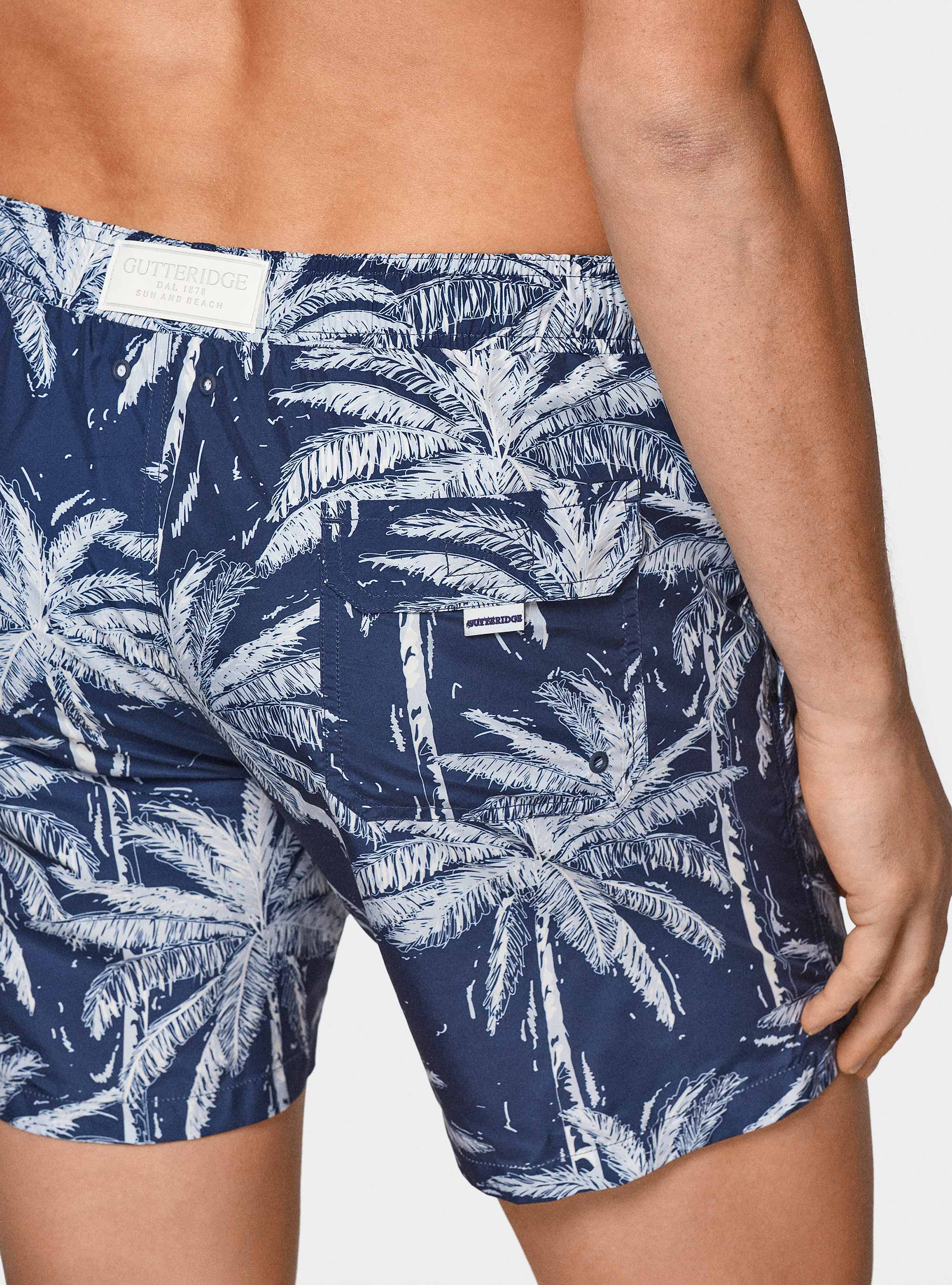 Palm print swimwear, NAVY BLUE