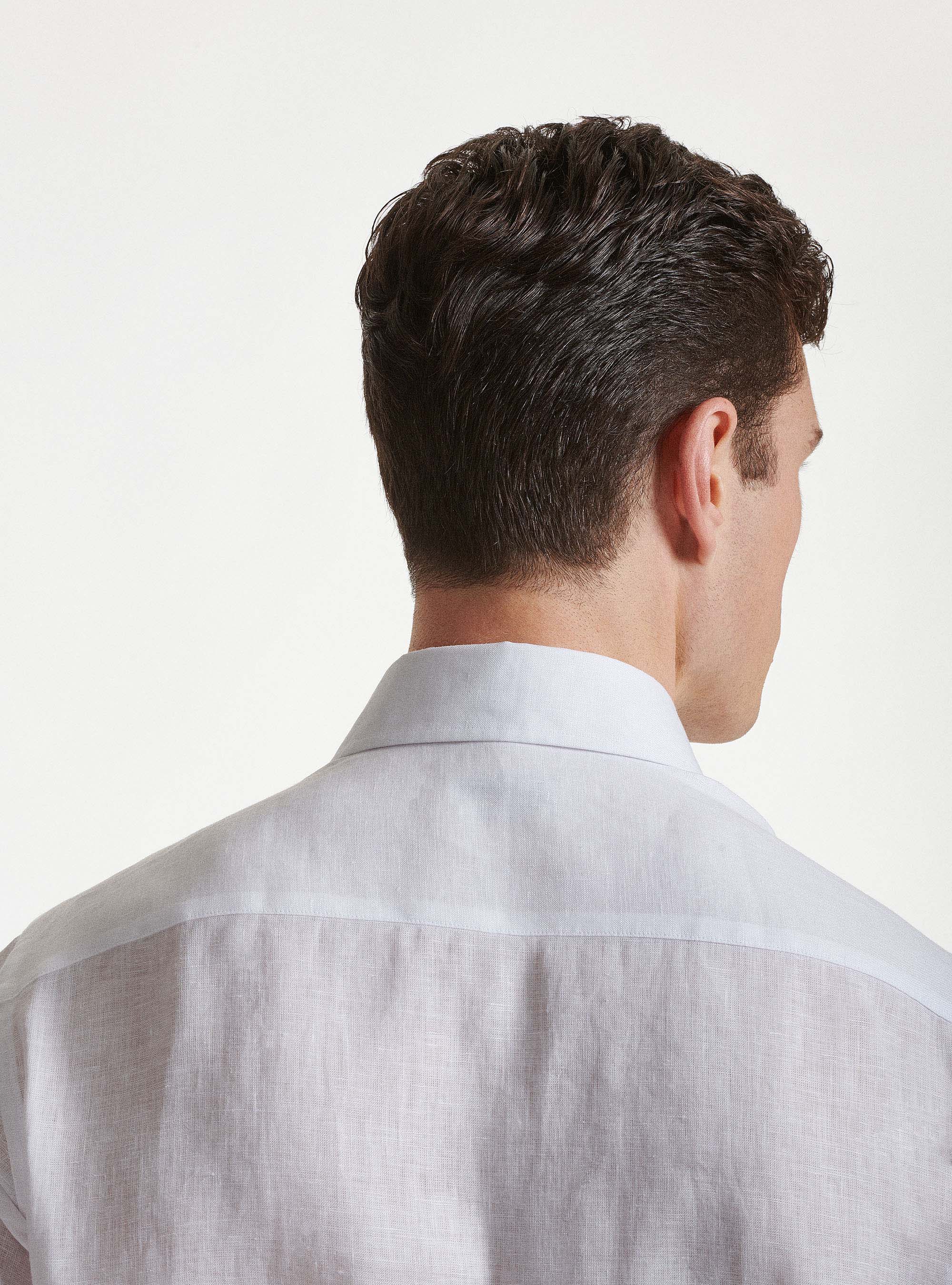 Camicia in puro lino con collo semi francese, BIANCO