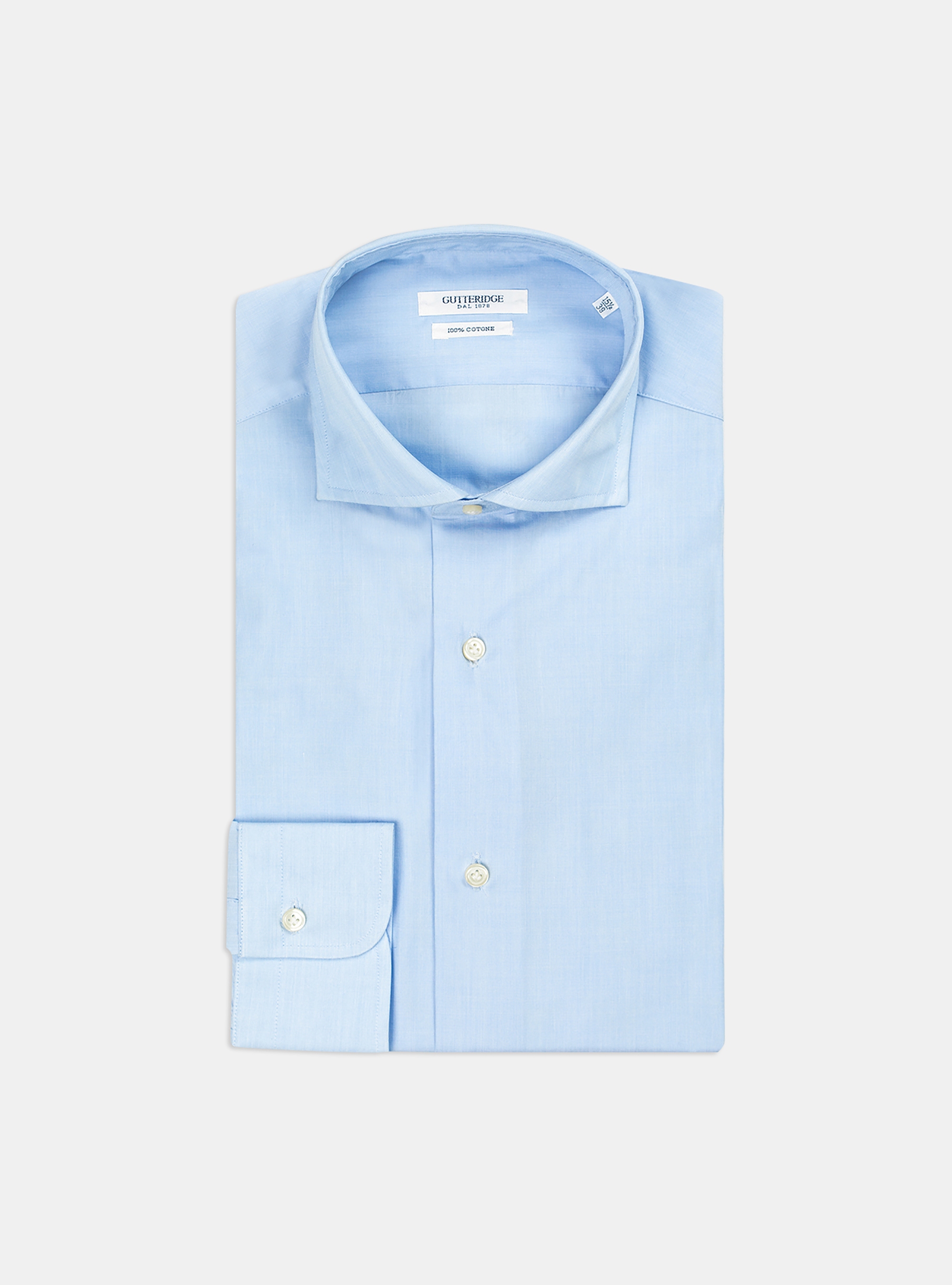 Camicia con collo francese in fil a fil, BLEU CIEL