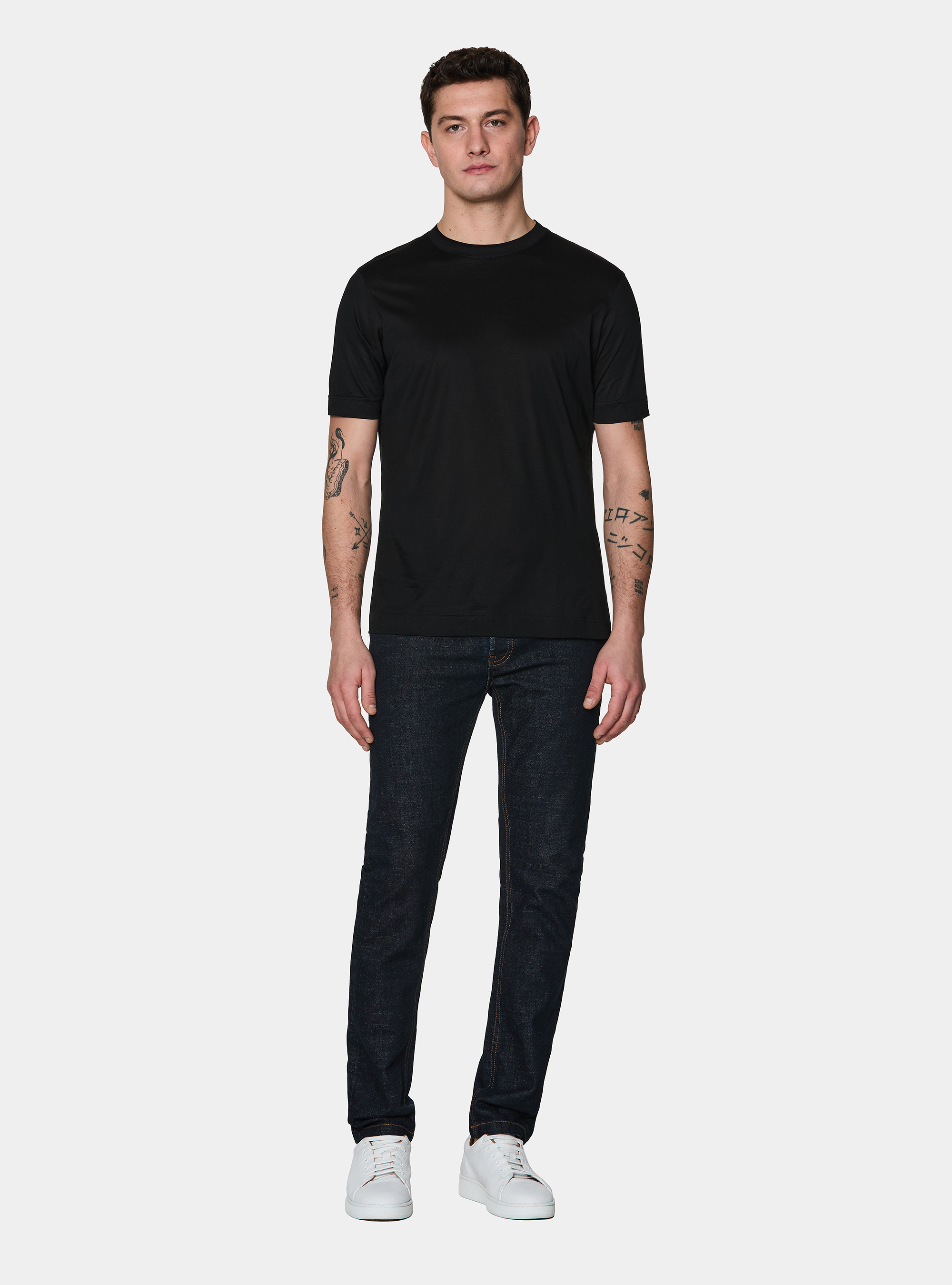 T-shirt &agrave; manches courtes en fil d'&Eacute;cosse, NOIR