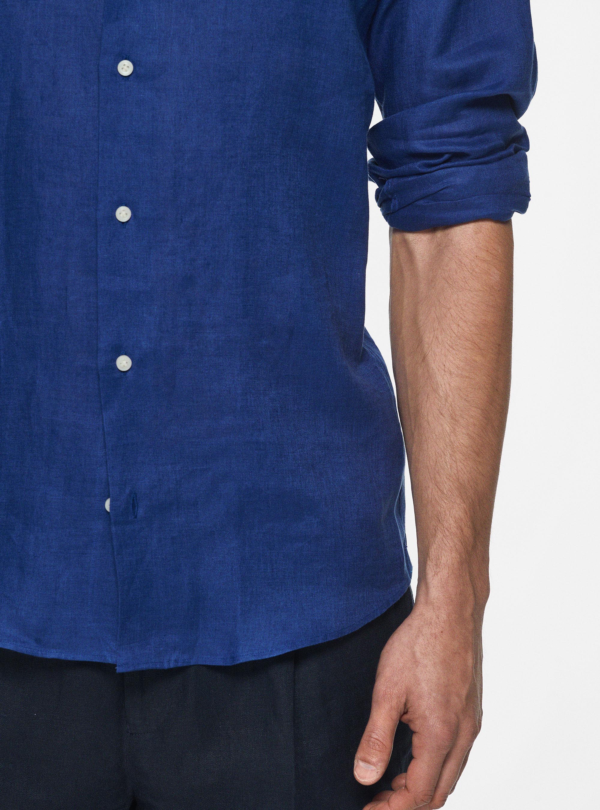 Italian collar shirt in pure linen, BLUE