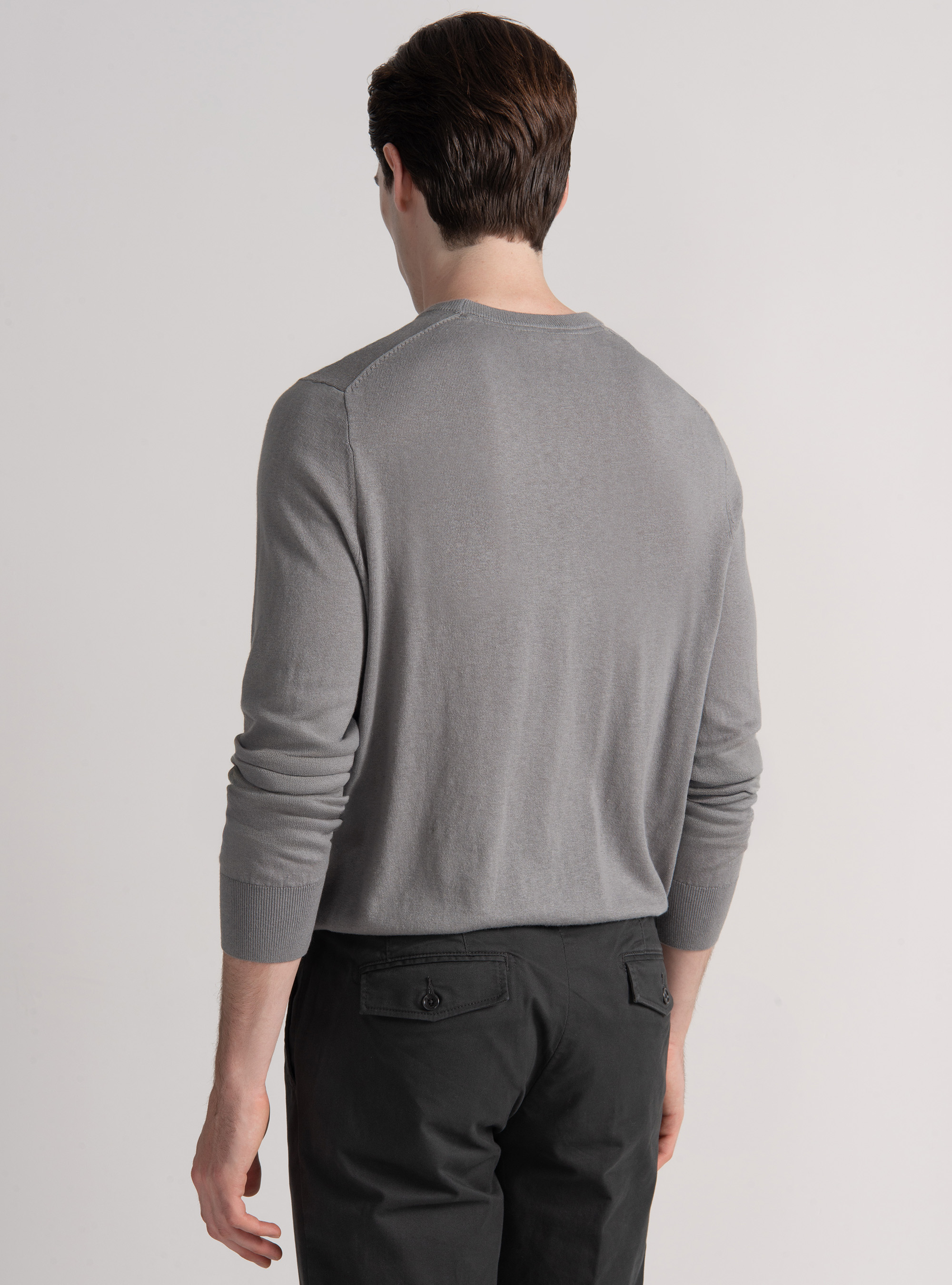 Maglia girocollo in cotone seta e cashmere, GRIGIO CHIARO