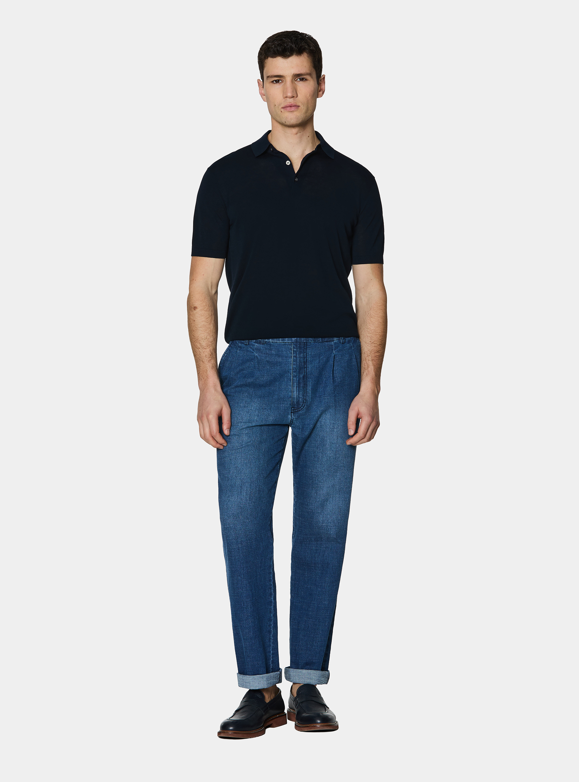 Poloshirt aus Baumwolle und Seide, NAVY 0218C