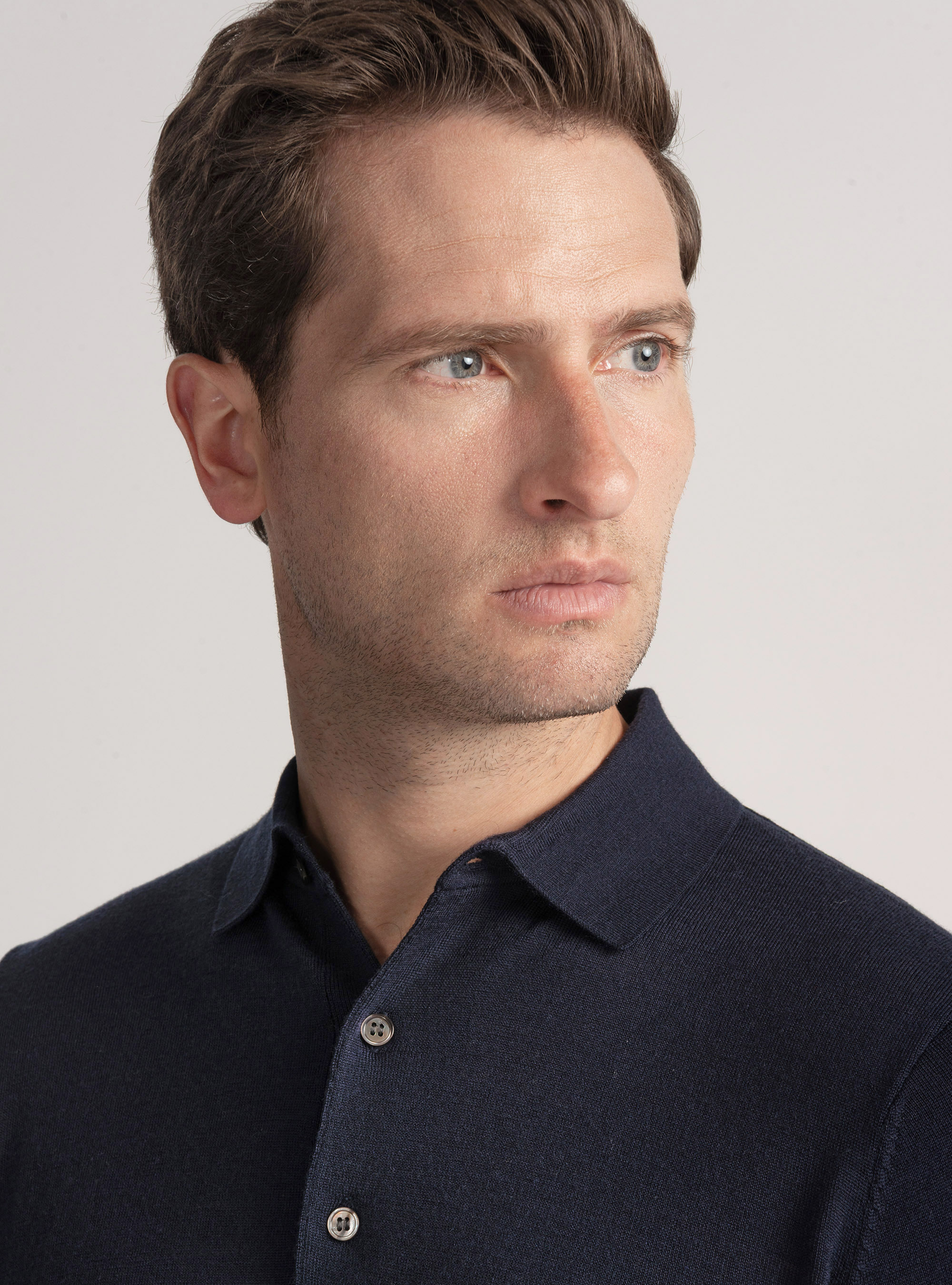 Extra-fine merino wool polo shirt, NAVY BLUE
