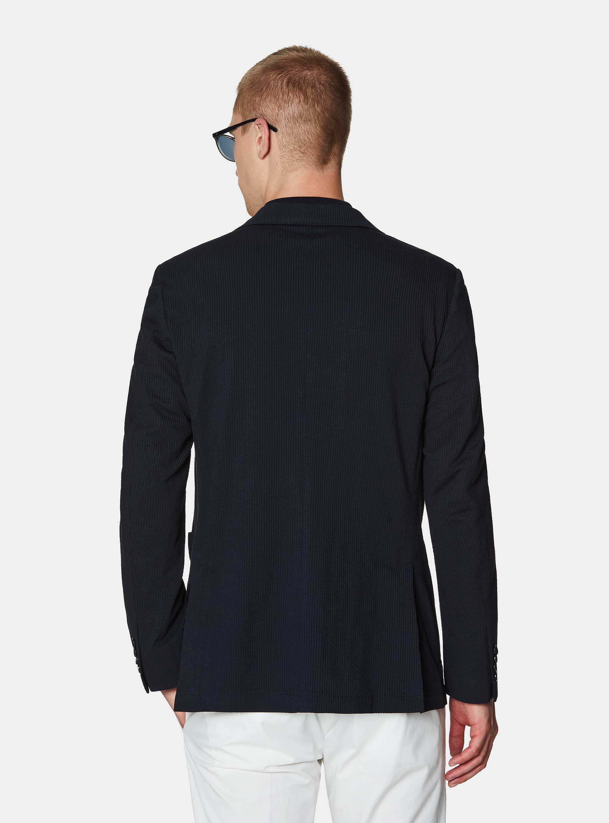 Technical cotton stretch blazer, NAVY BLUE