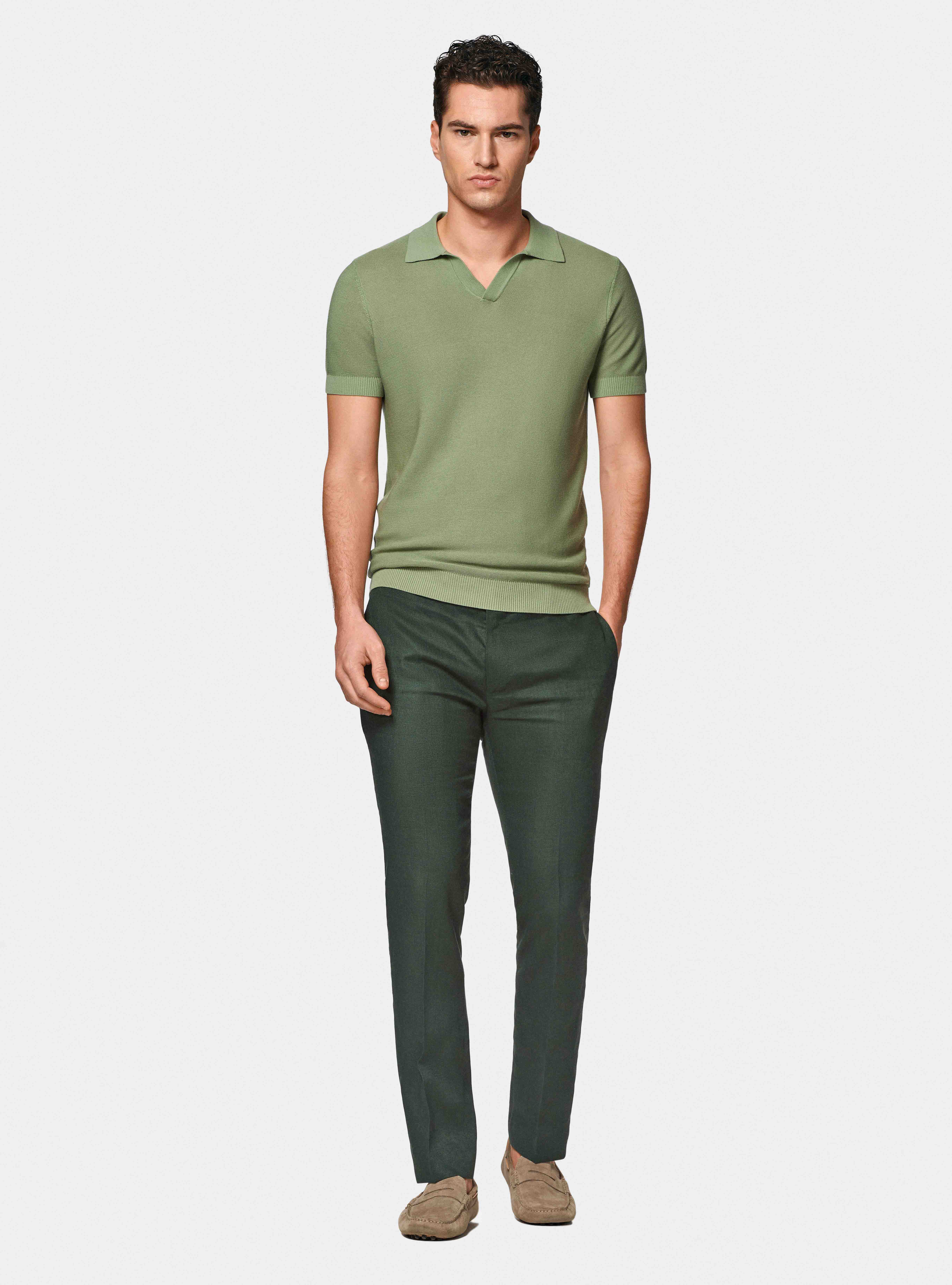 Knitted links polo shirt in extra-fine cotton, SALVIA 0602C