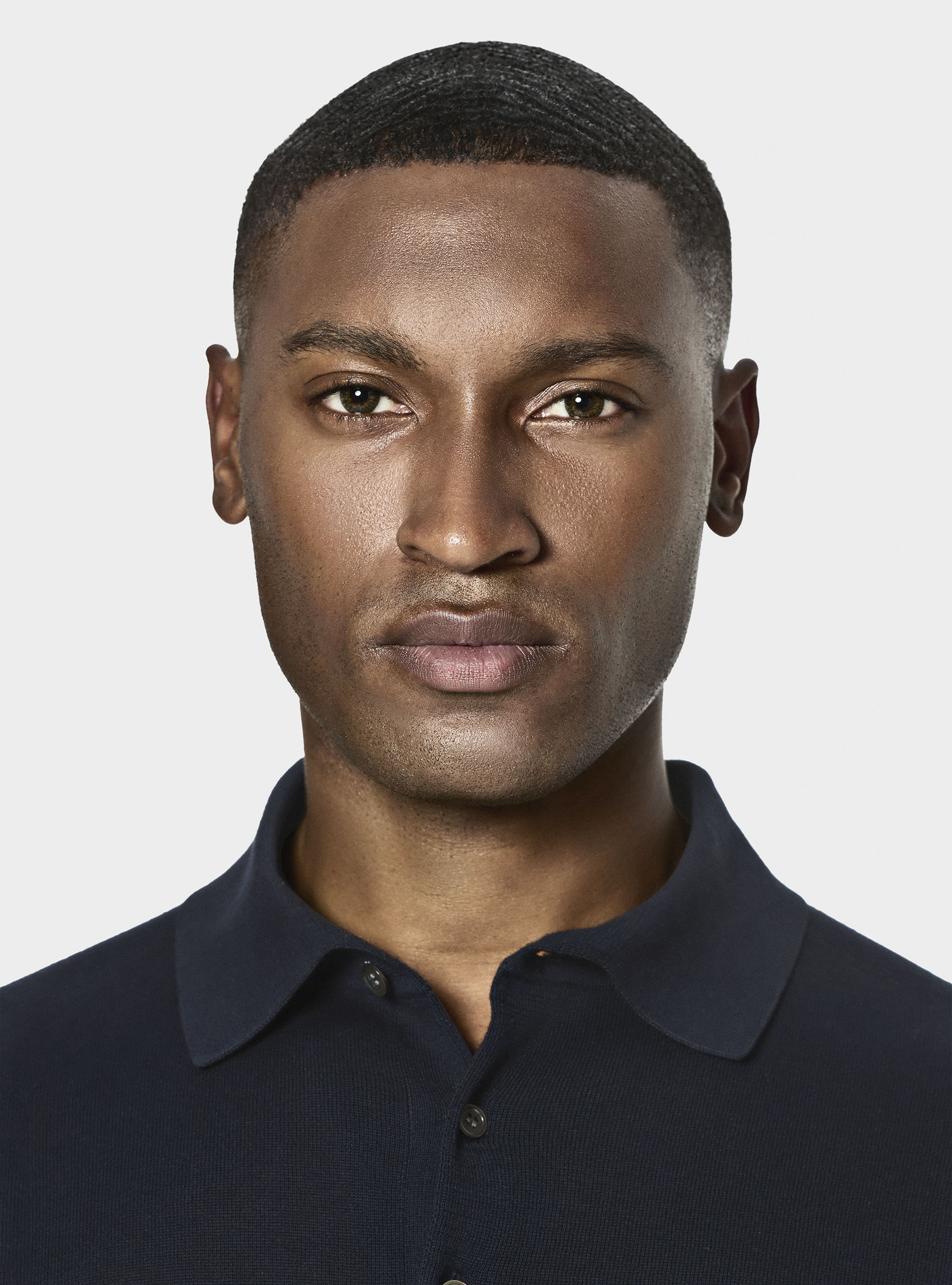 Extra-fine cotton knit polo shirt, NAVY BLUE