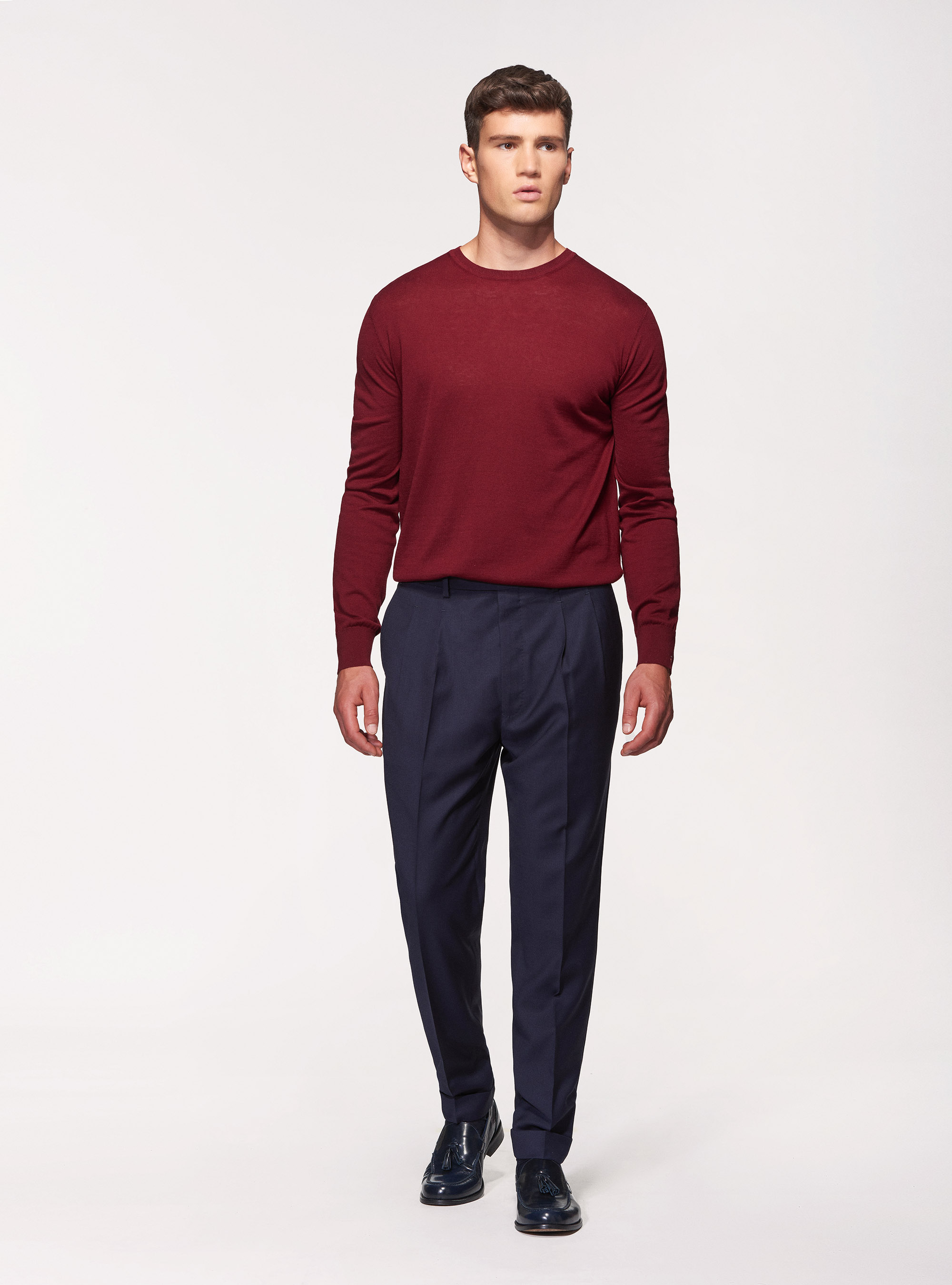 Maglia girocollo in seta cotone, BORDEAUX