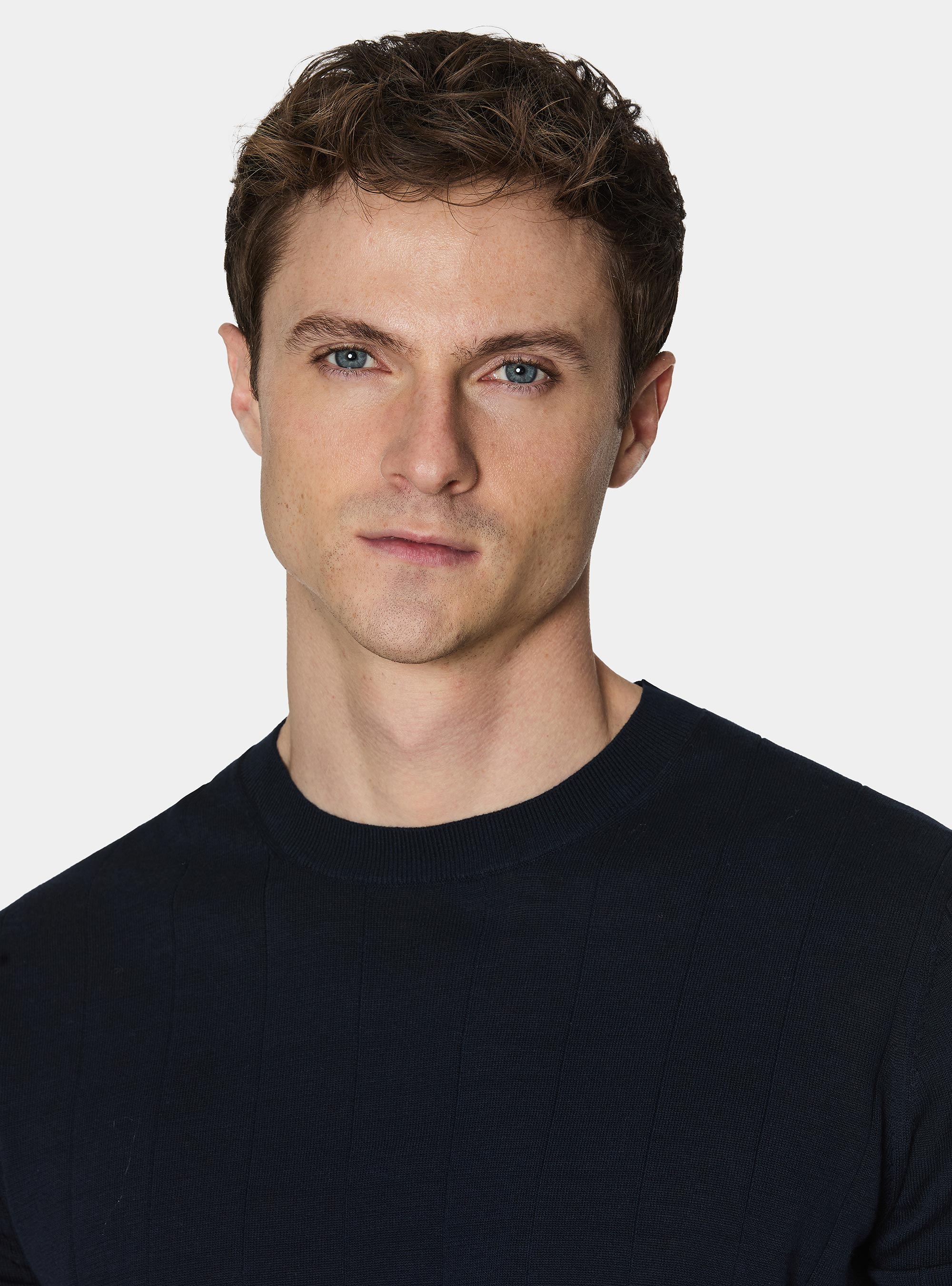 Pure cotton flat-ribbed sweater, NAVY BLUE