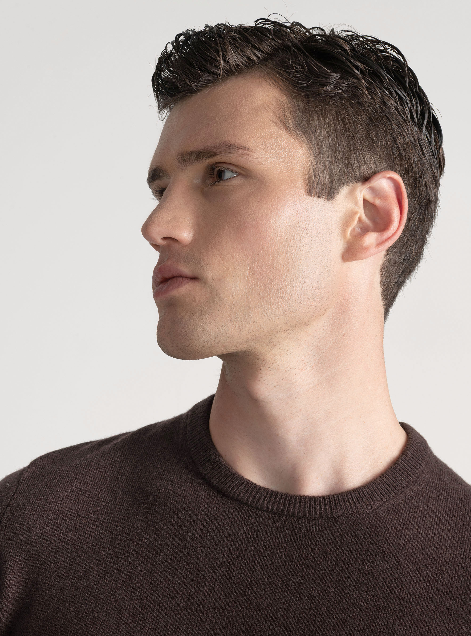 Maglia girocollo in lana lambswool e cashmere, MARRONE