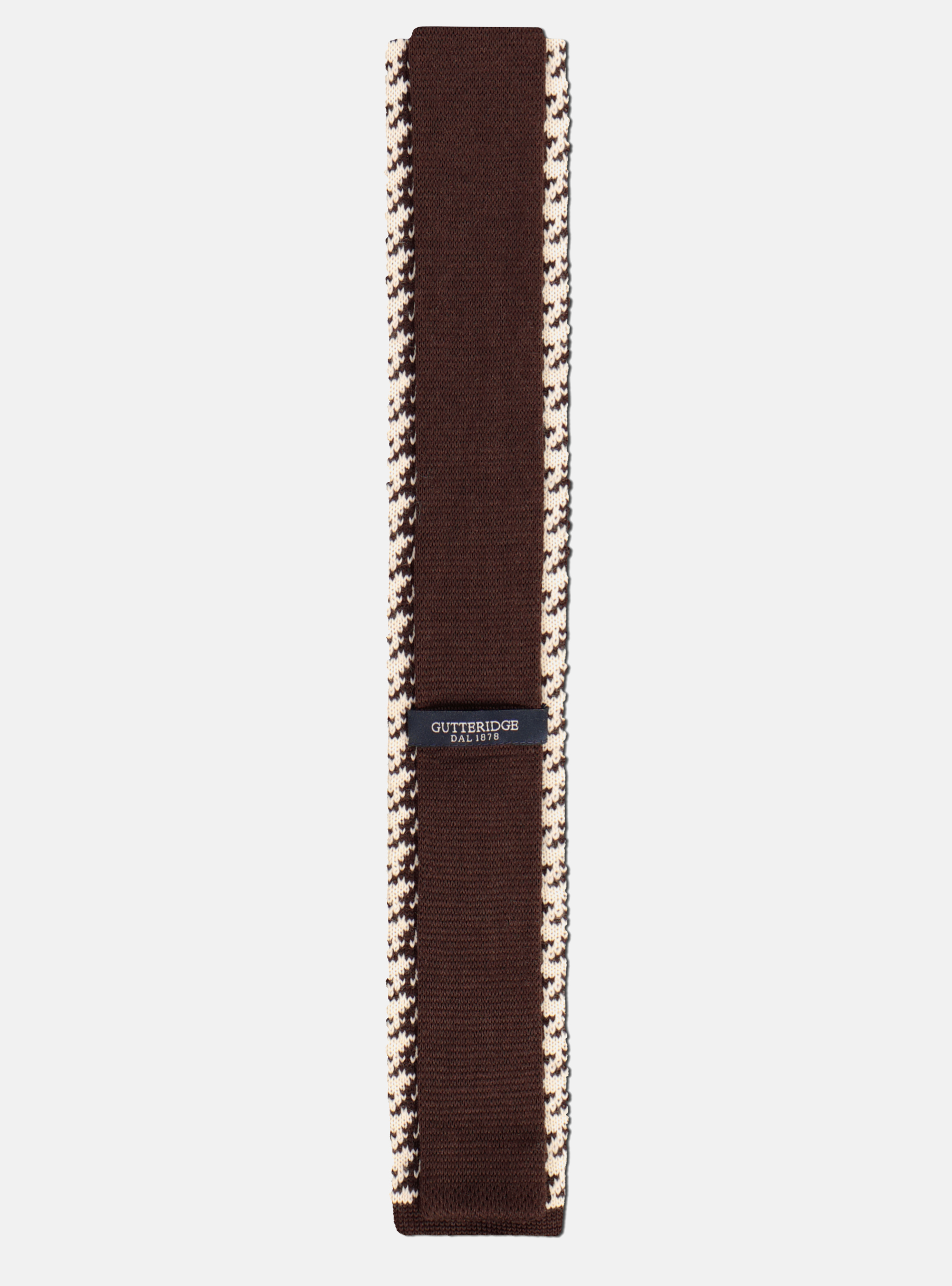 Pied de poule knitted wool tie, BROWN
