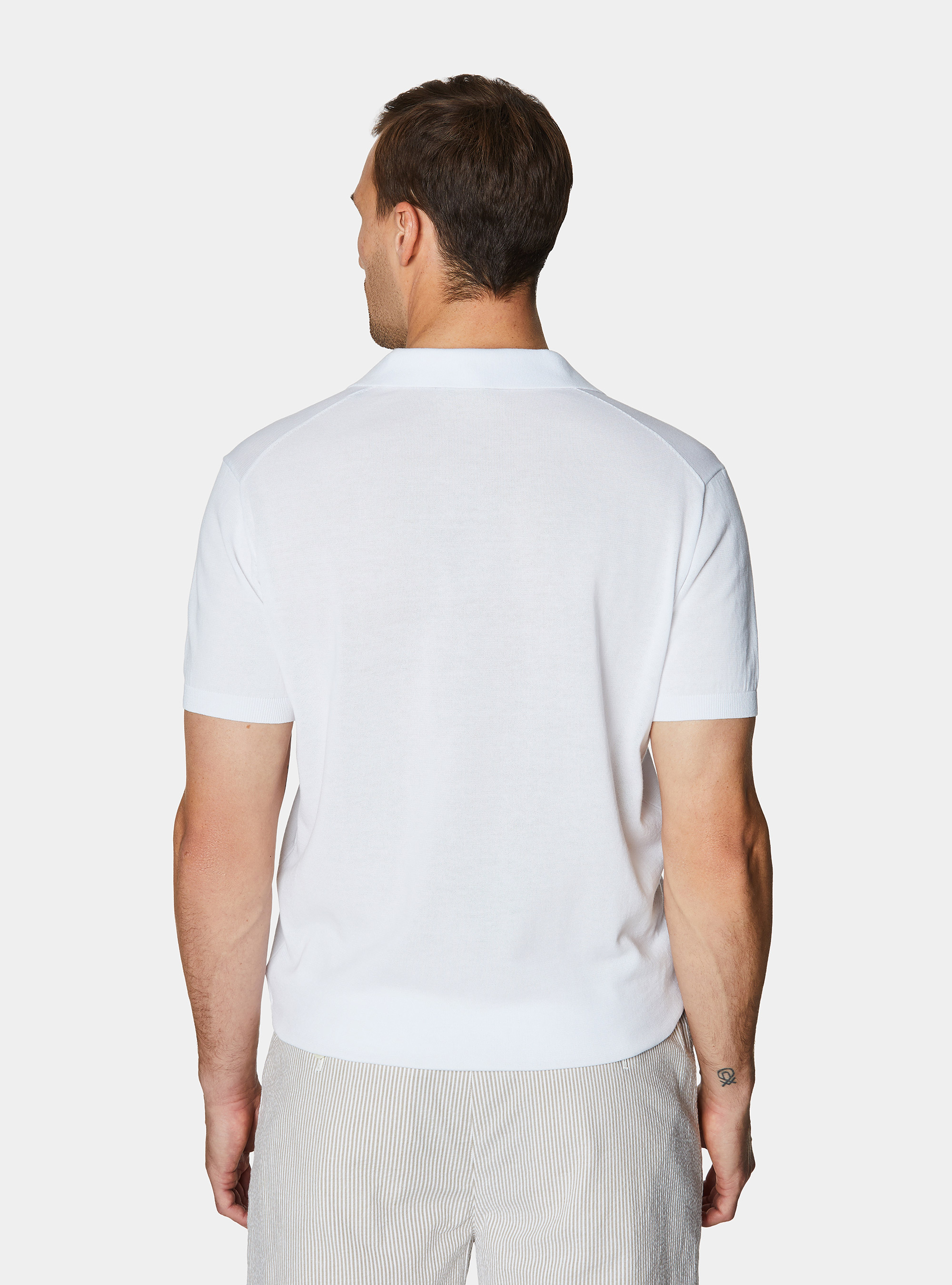 Buttonless knitted polo shirt in extra-fine cotton, WHITE