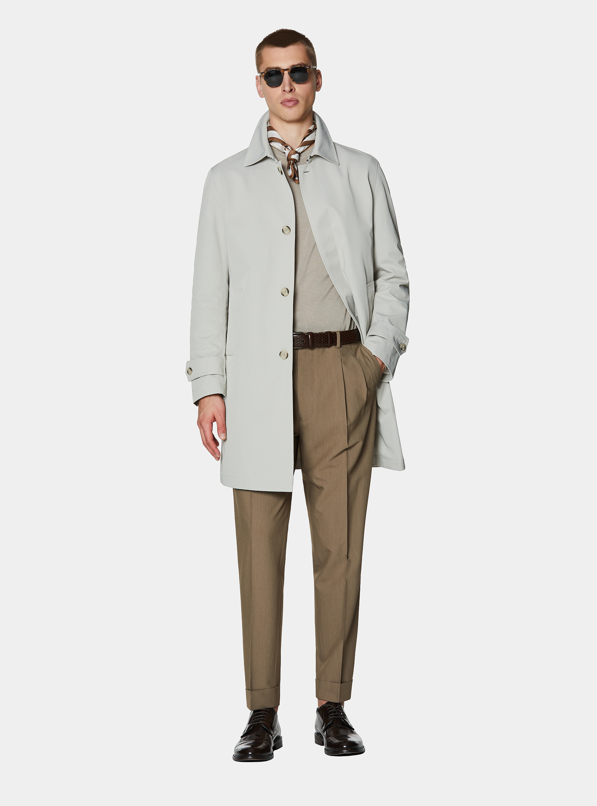 Single-breasted raincoat in cotton blend, ECRU