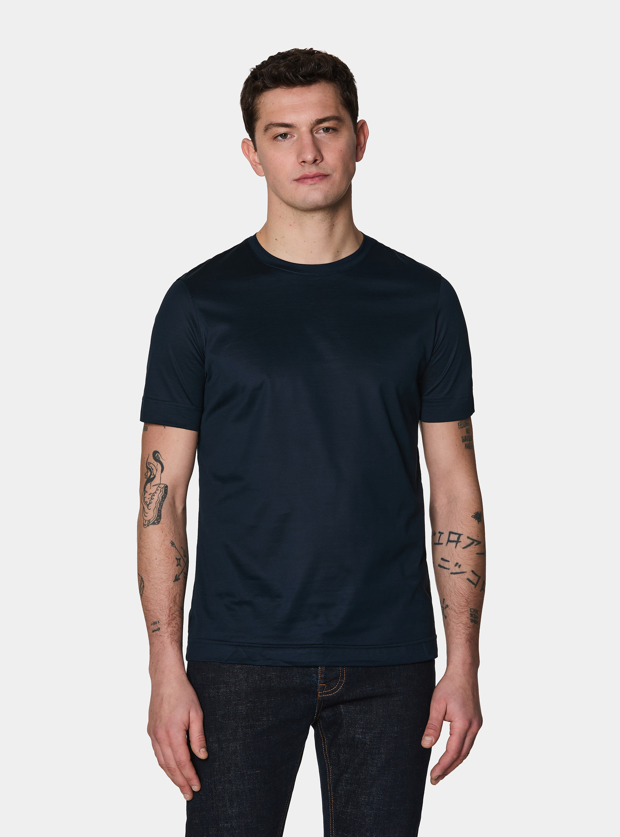 T-shirt mezza manica in filo di Scozia, BLU NAVY