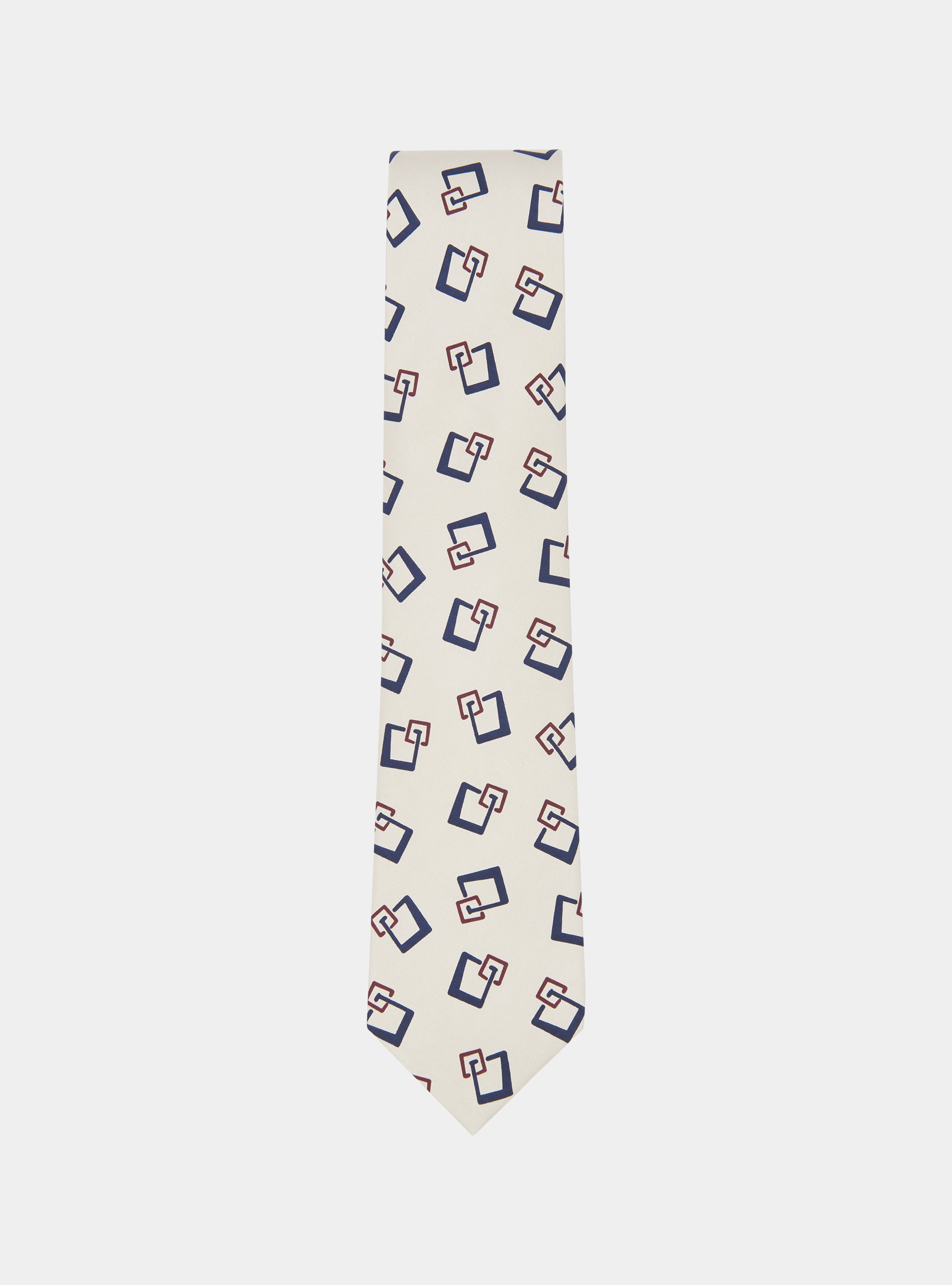 Geometric patterned silk tie, ECRU
