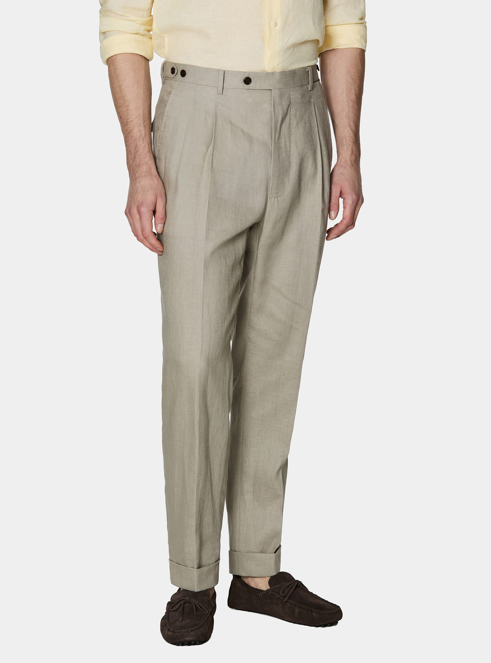 Pure linen double pleat trousers, SAND