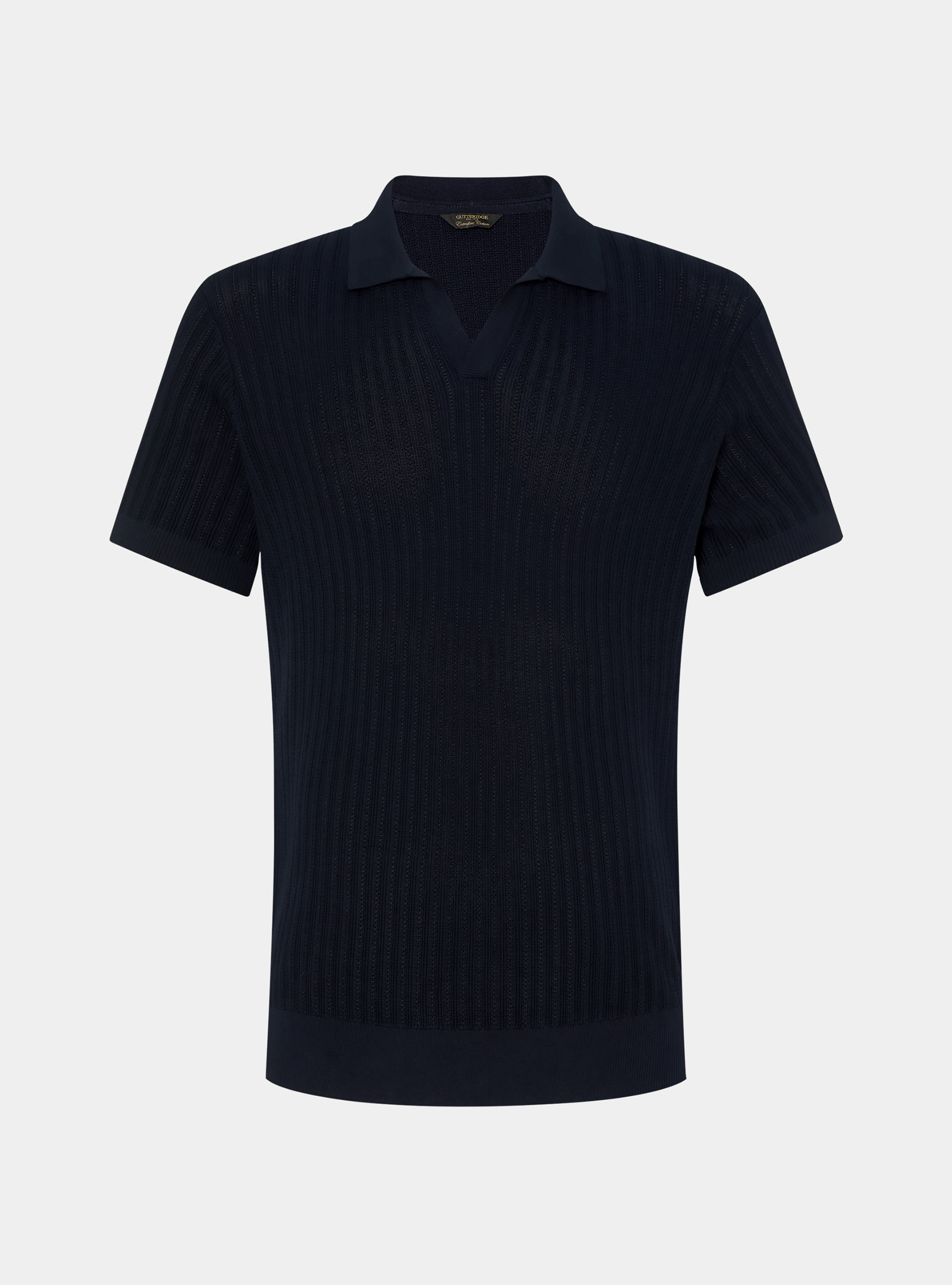Polo en tricot perfor&eacute; sans boutons en coton extra-fin, BLEU MARINE