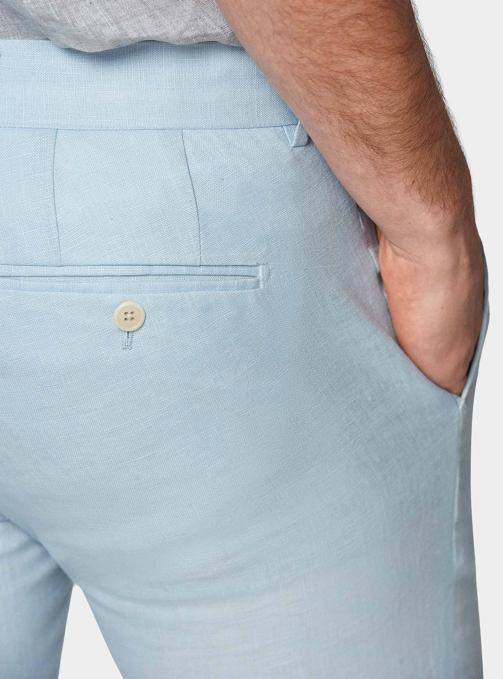 Pantaloni abito in puro lino, AZZURRO