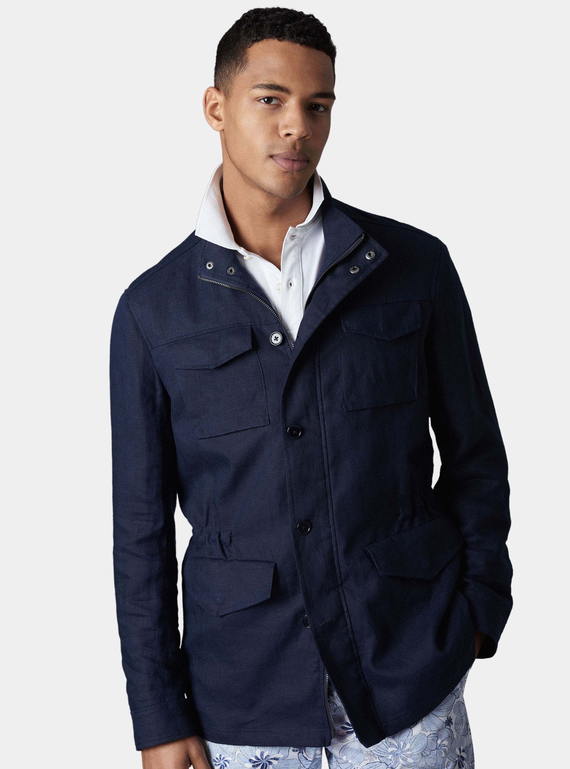 Pure linen jacket, NAVY BLUE