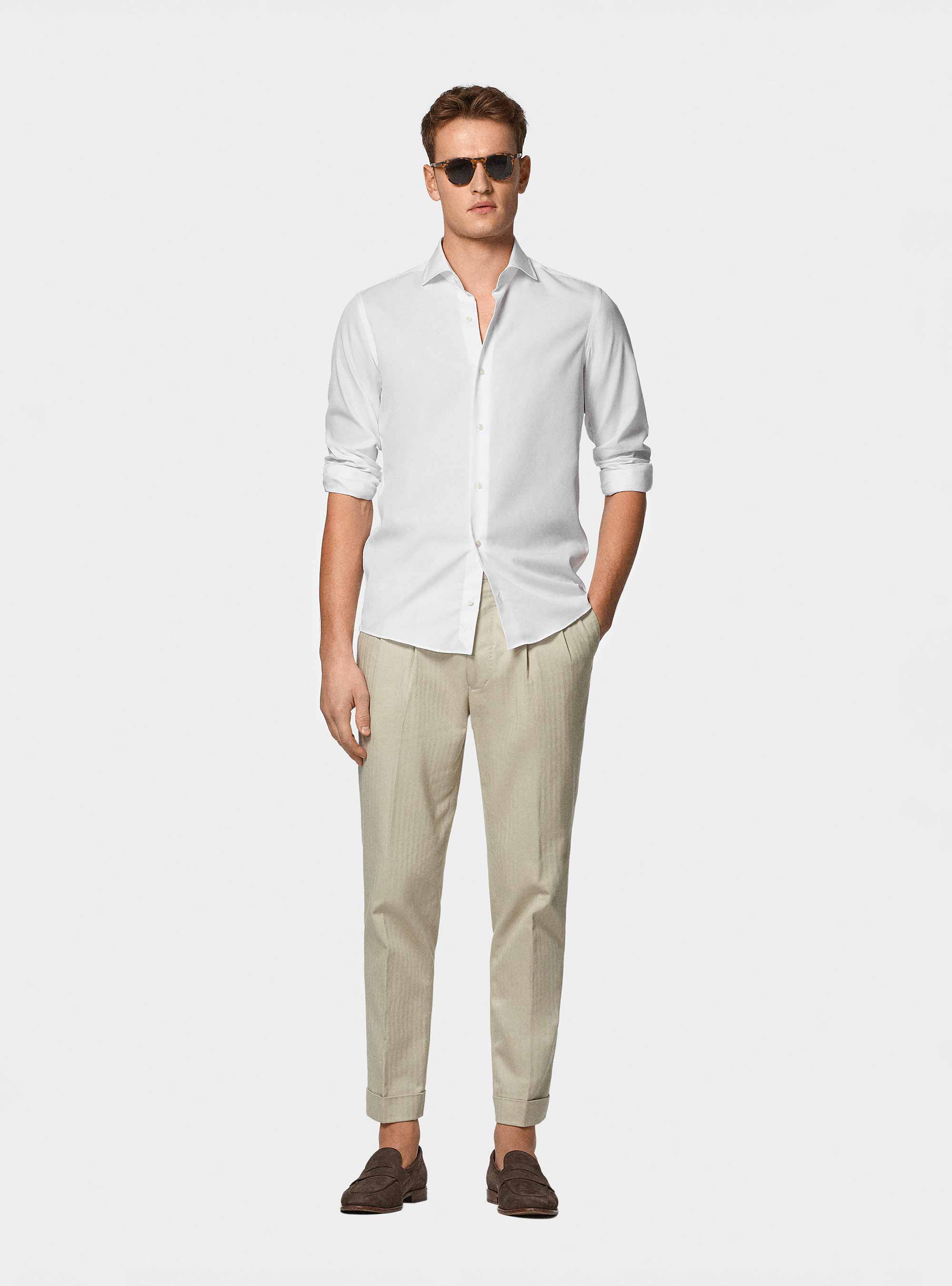 Camisa fil a fil de algod&oacute;n, BLANCO