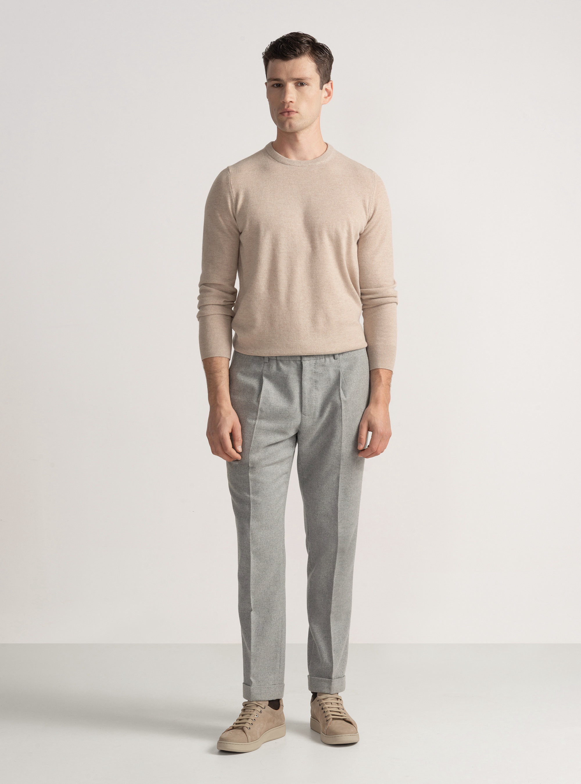Lambswool and cashmere crew-neck sweater, ECRU