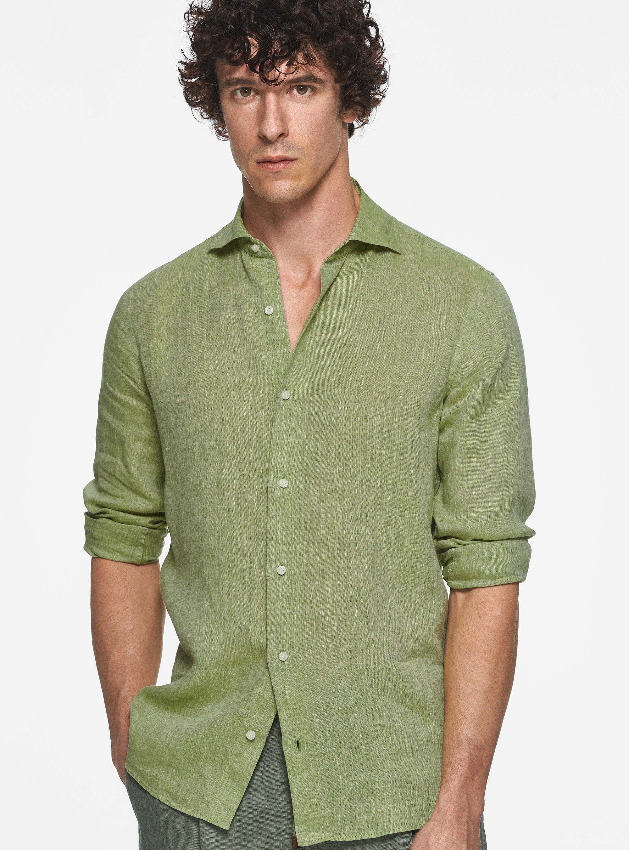 Camicia in puro lino, VERDE PISTACCHIO 0616C