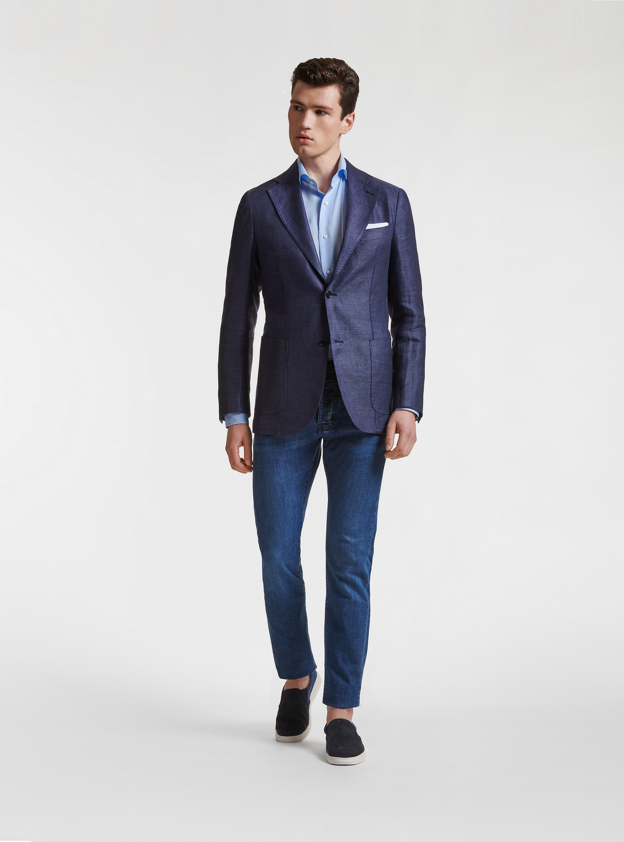 Pure linen hopsack blazer, NAVY BLUE