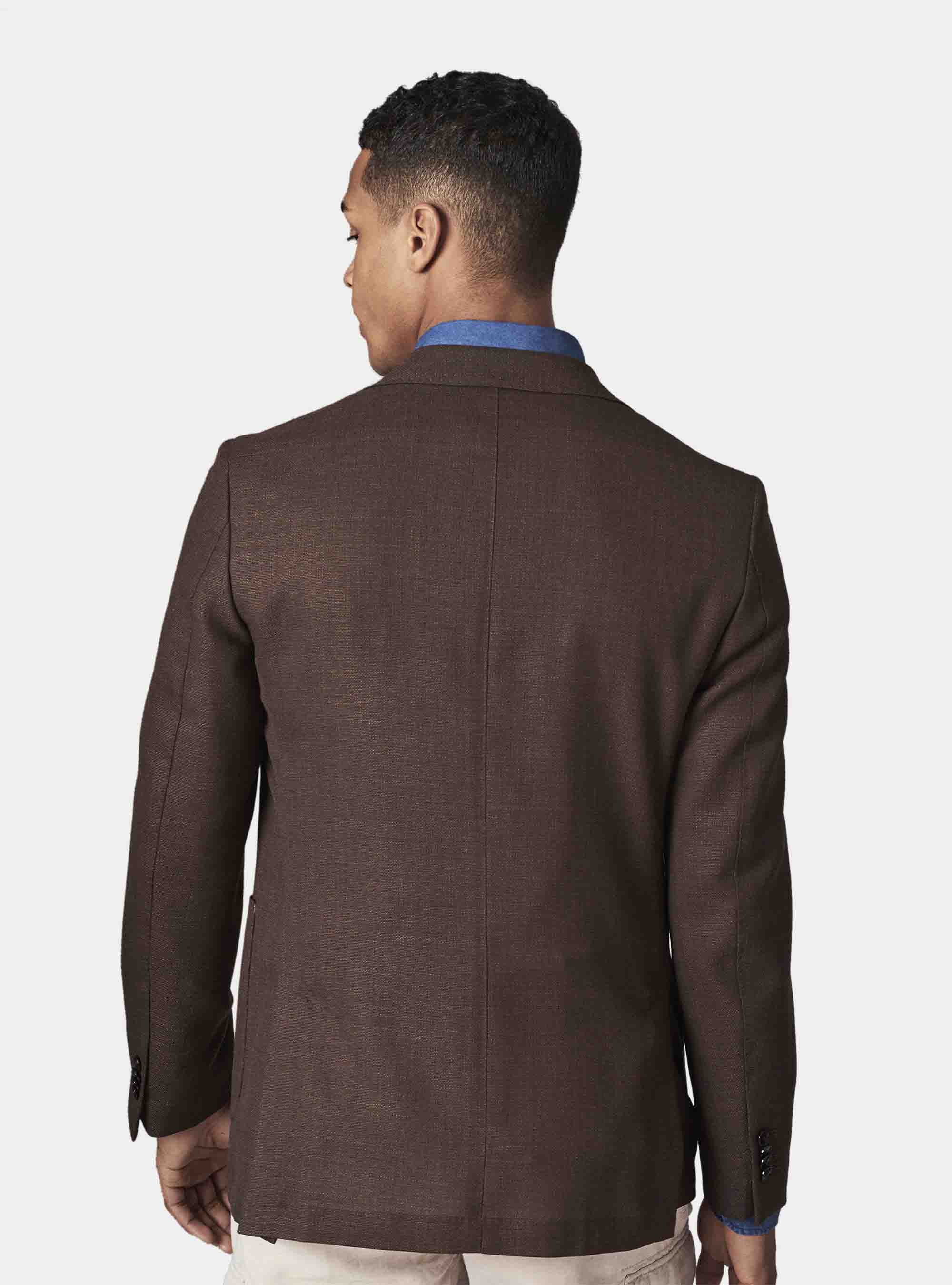 Micro-textured pure wool blazer, BROWN