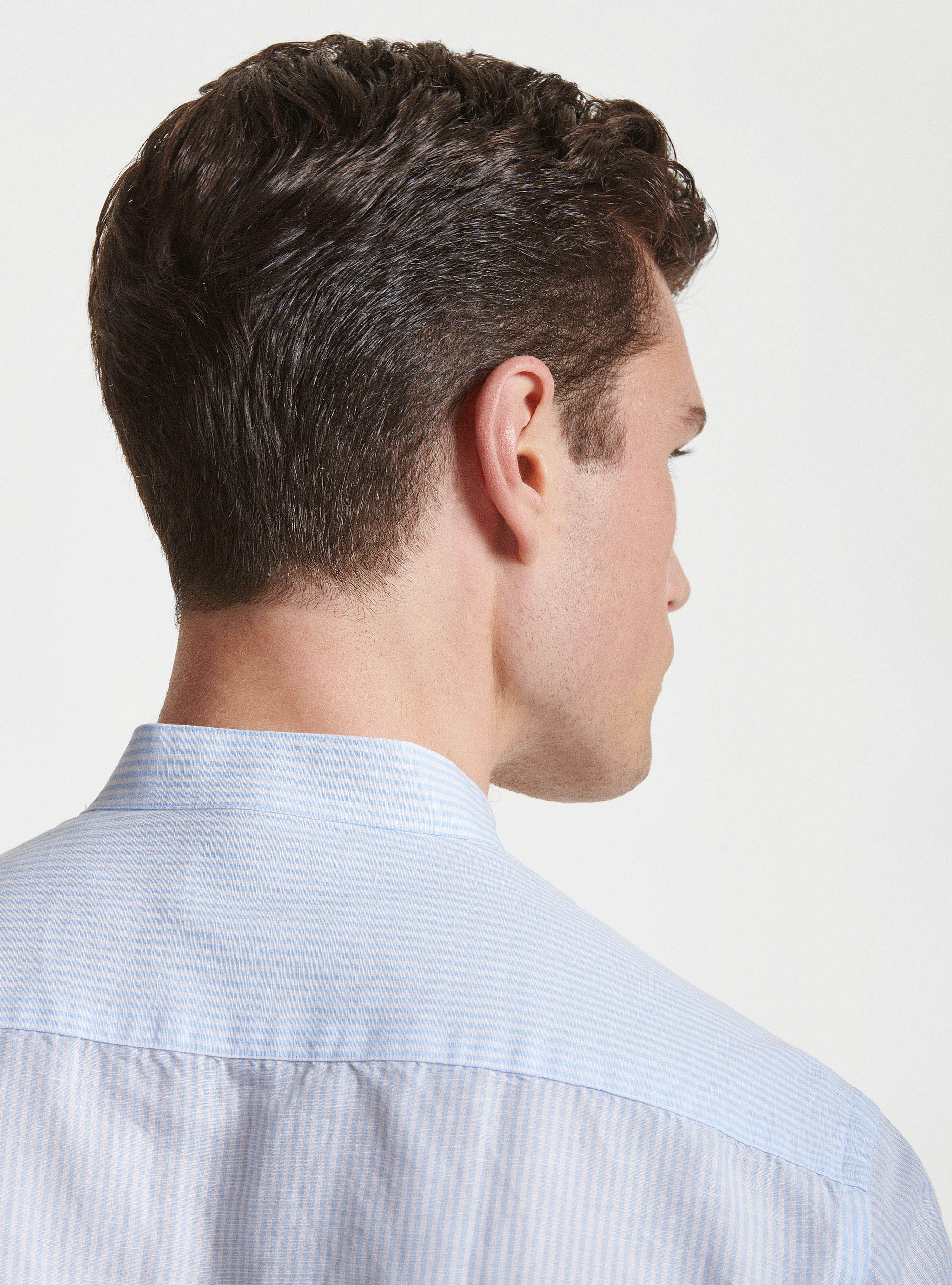 Korean collar shirt in linen and cotton, LIGHT BLUE