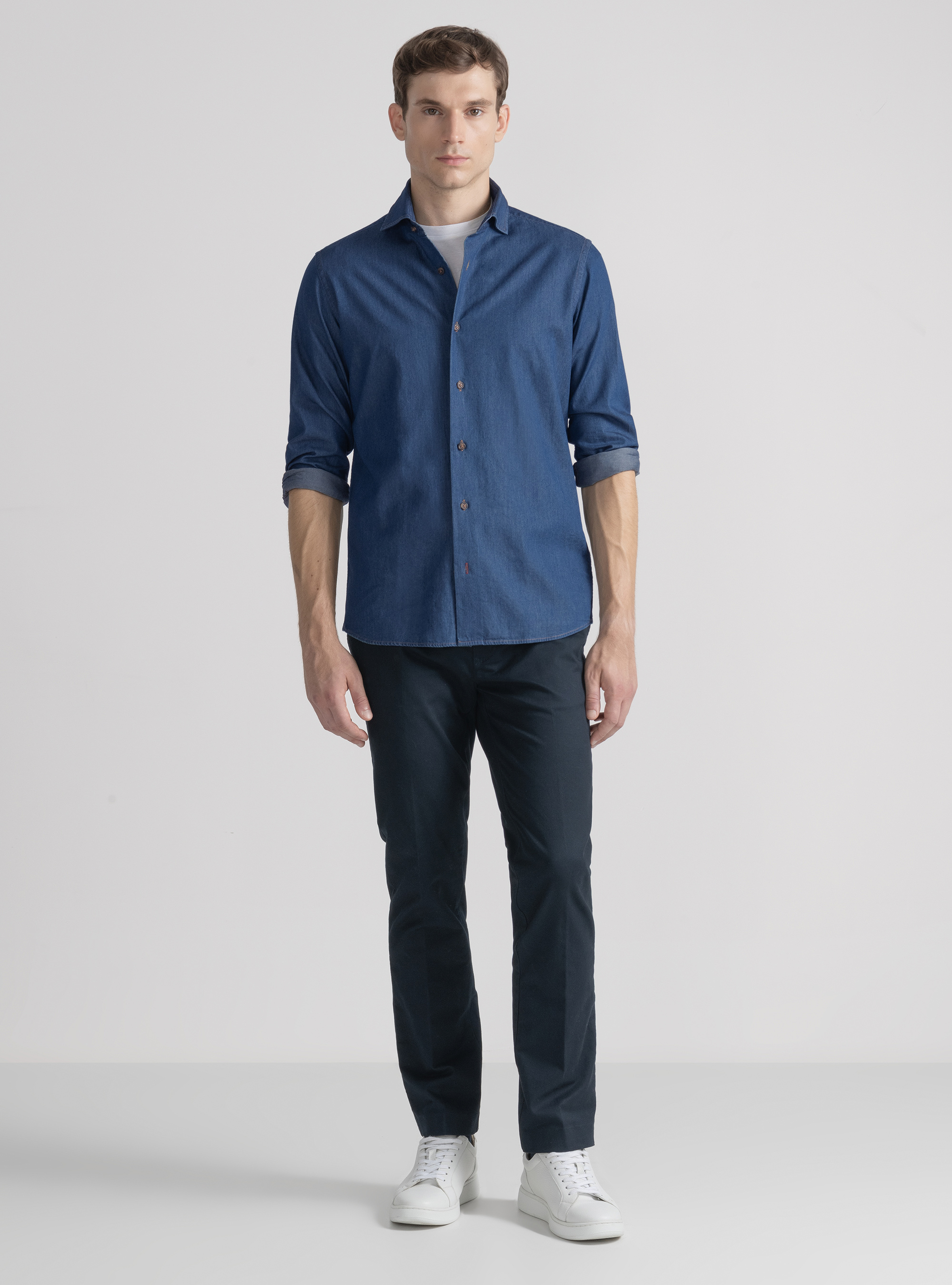 Cotton chambray shirt, NAVY BLUE