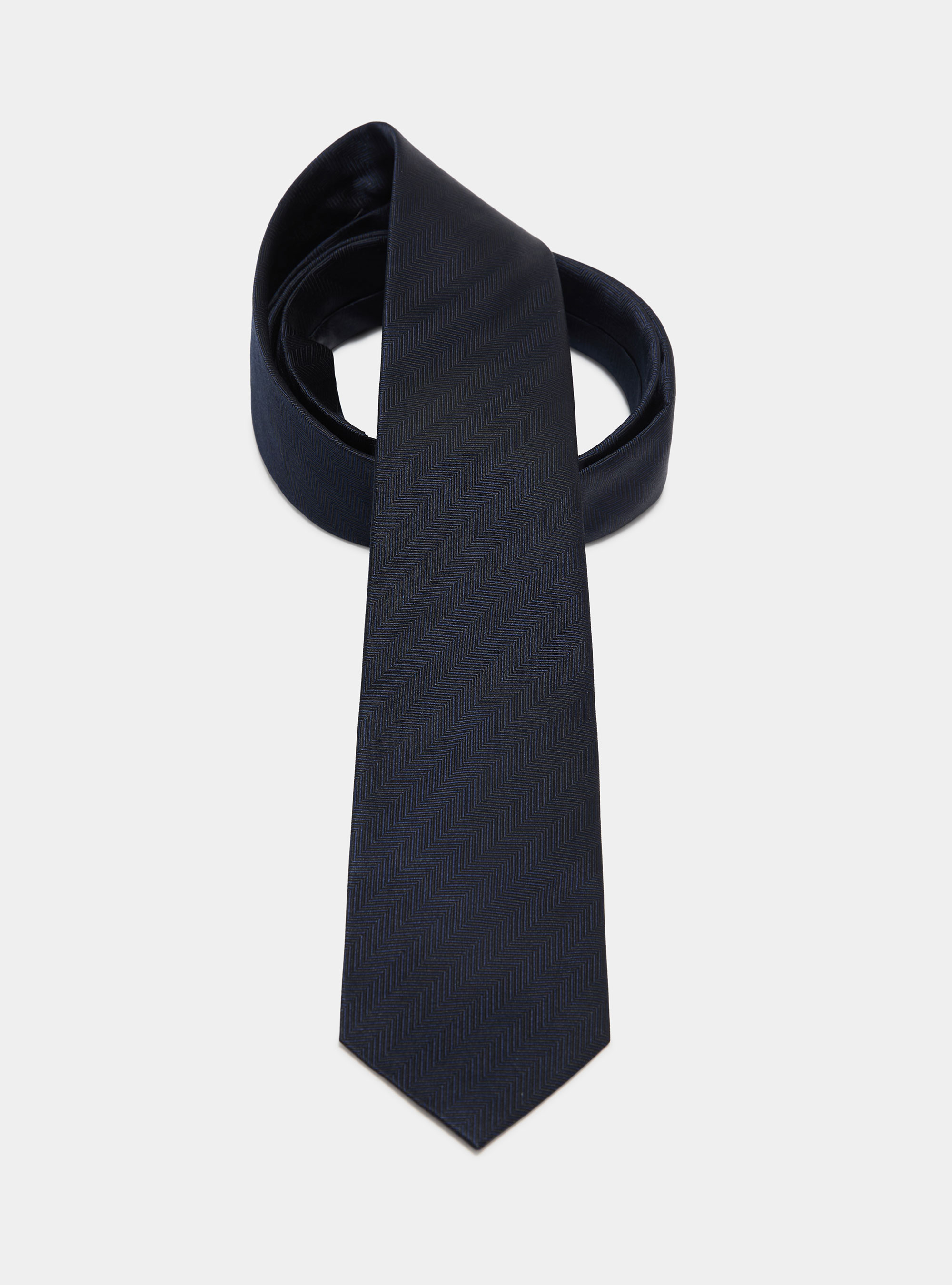 Herringbone silk tie, NAVY BLUE