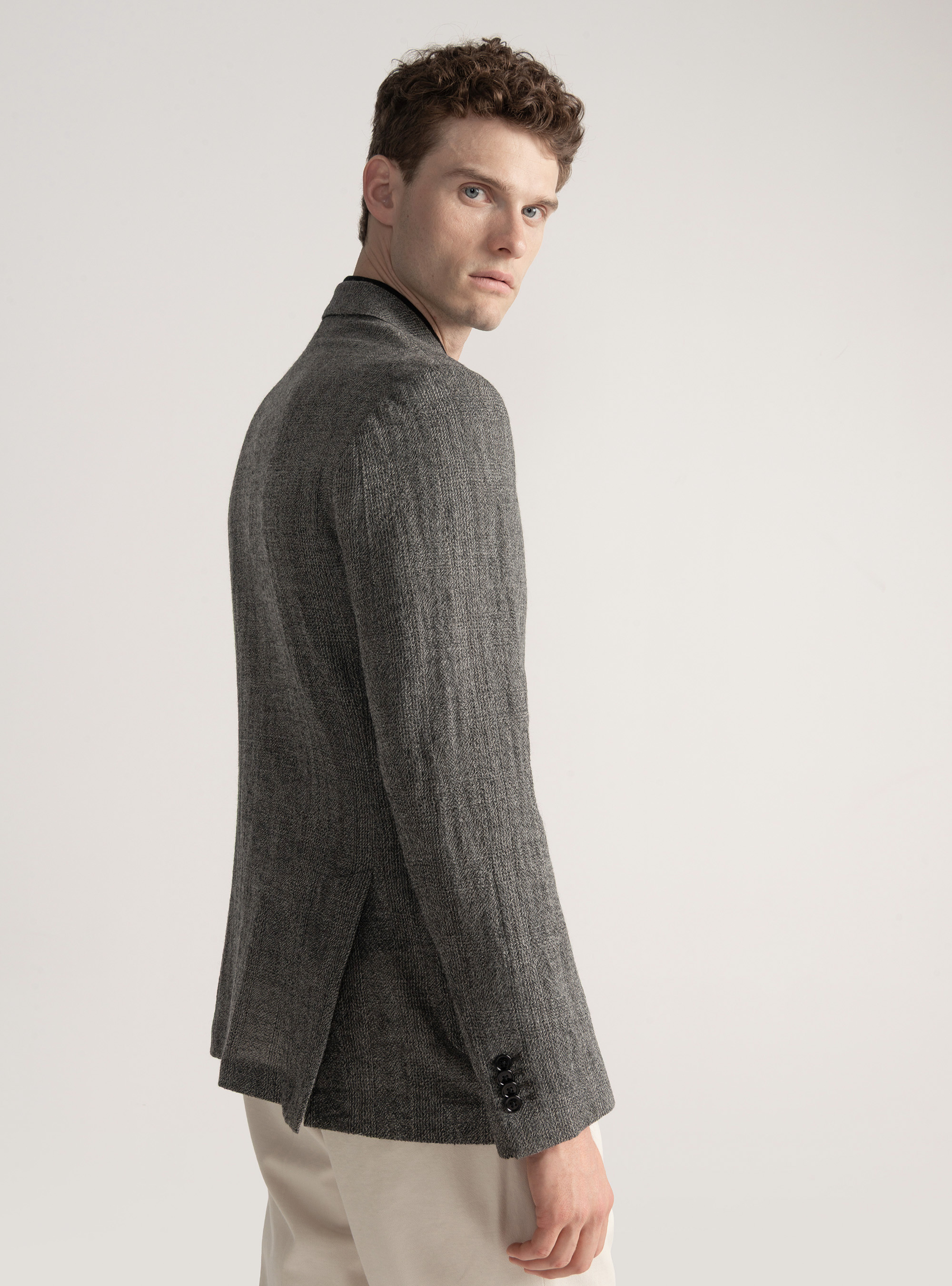 Veste en pure laine Prince de Galles, ASPHALTE