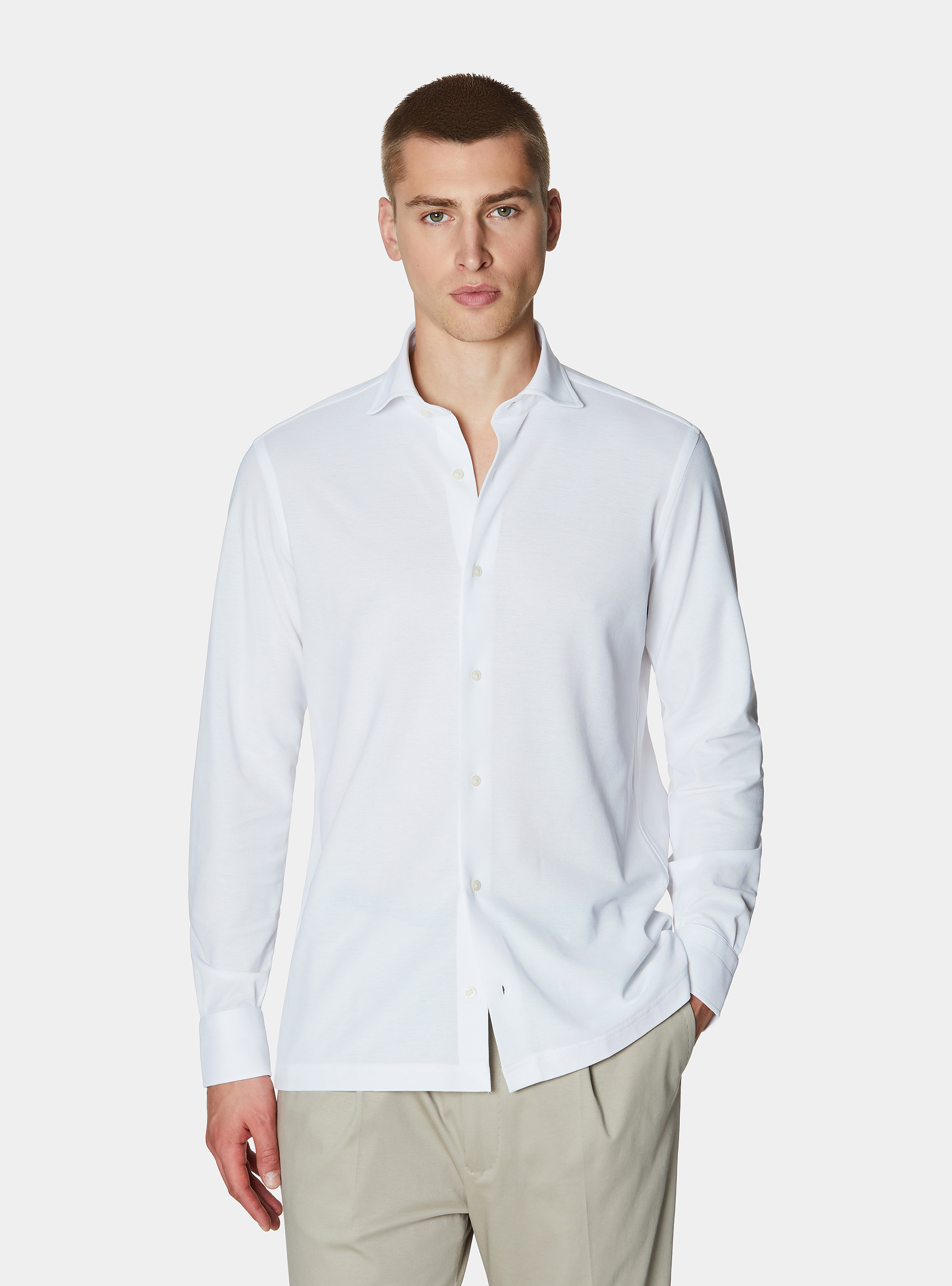 GT01 pique cotton blend polo shirt, WHITE