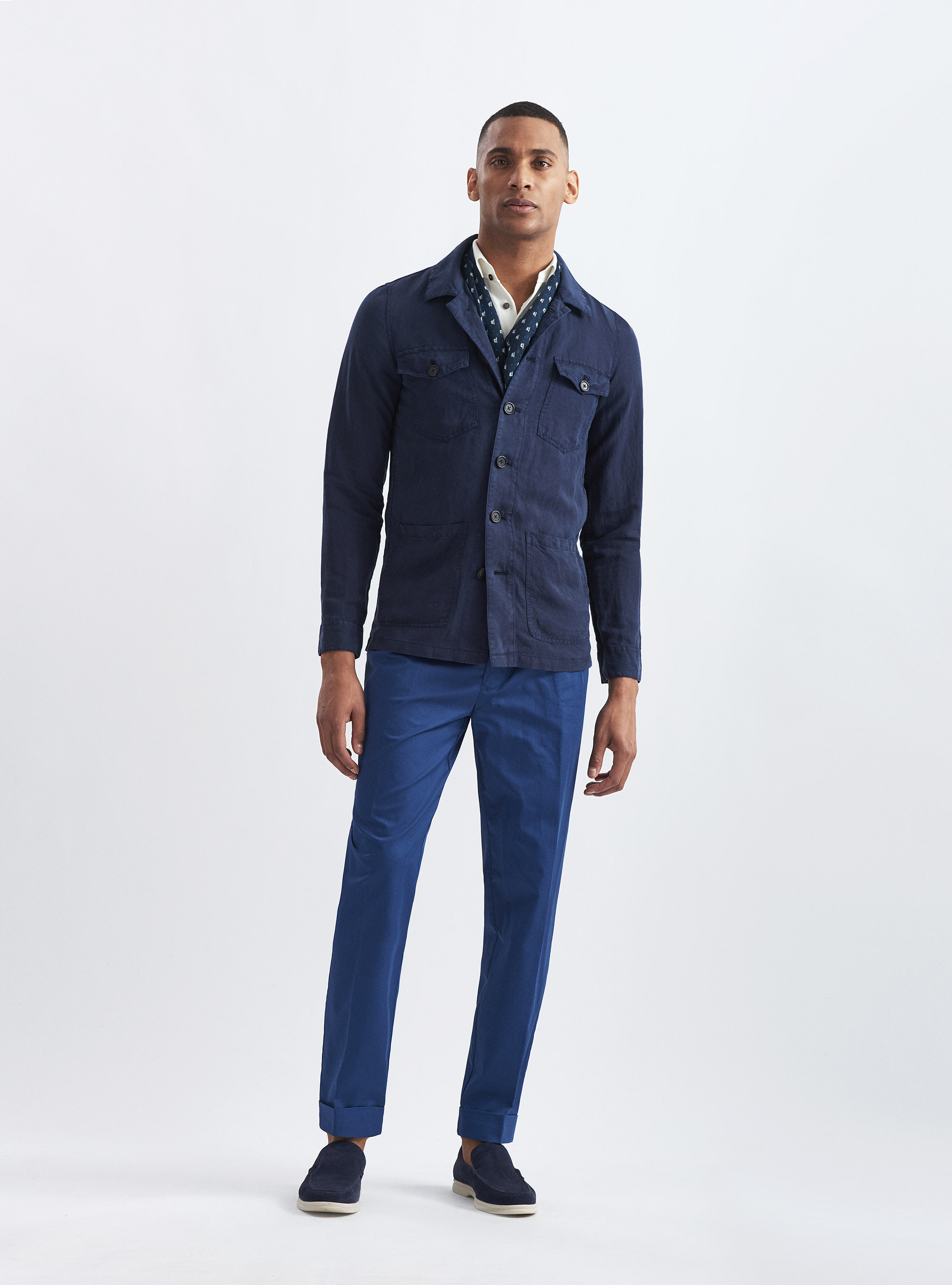 Linen blend shirt blazer, NAVY BLUE