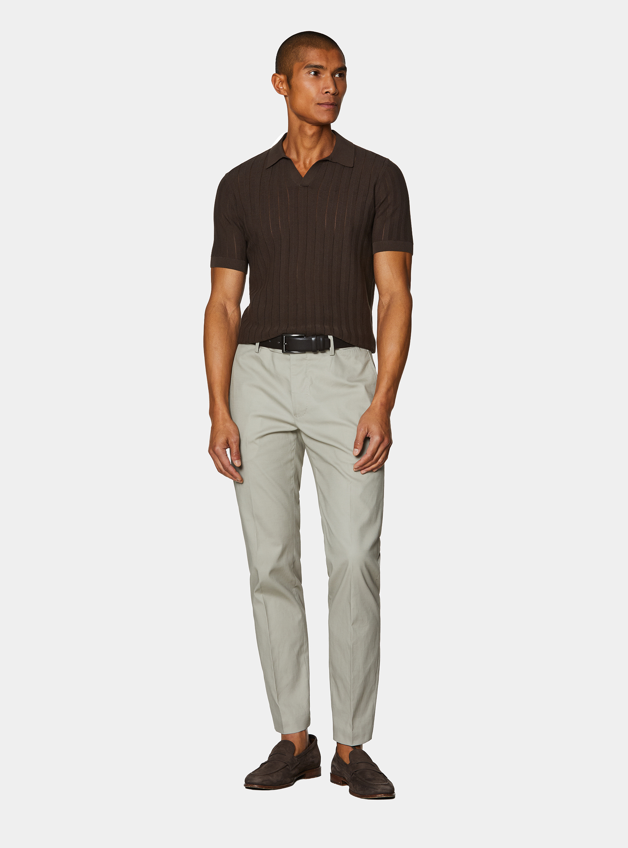 Polo traforata in cotone spigato, MARRONE