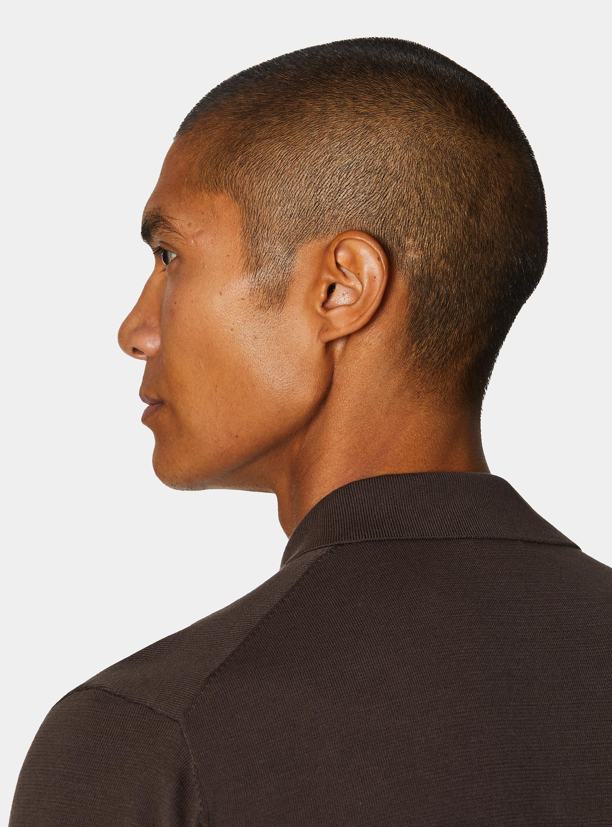 Buttonless knitted polo shirt in extra-fine cotton, BROWN