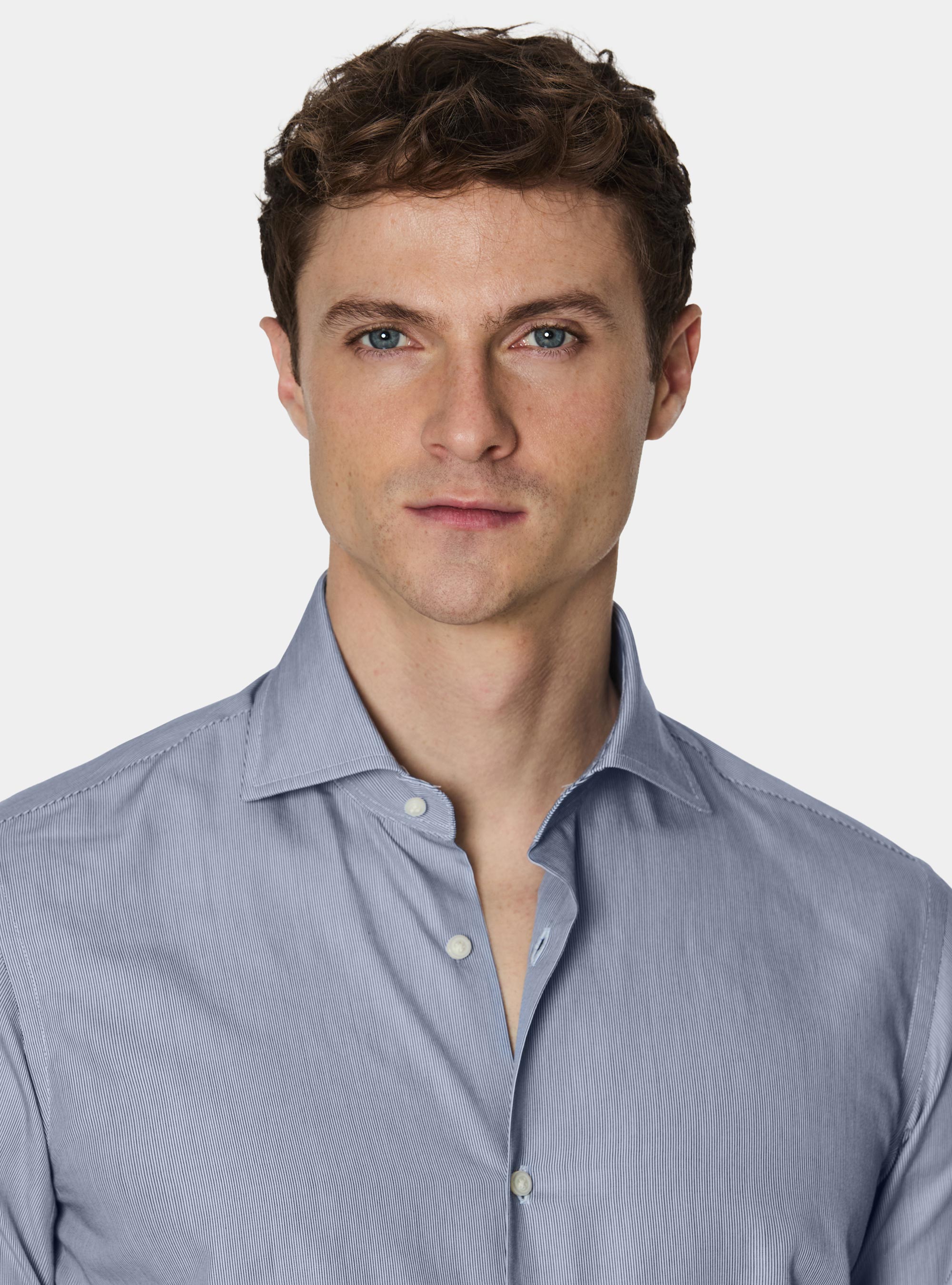 Shirt in fine-striped cotton poplin, NAVY BLUE