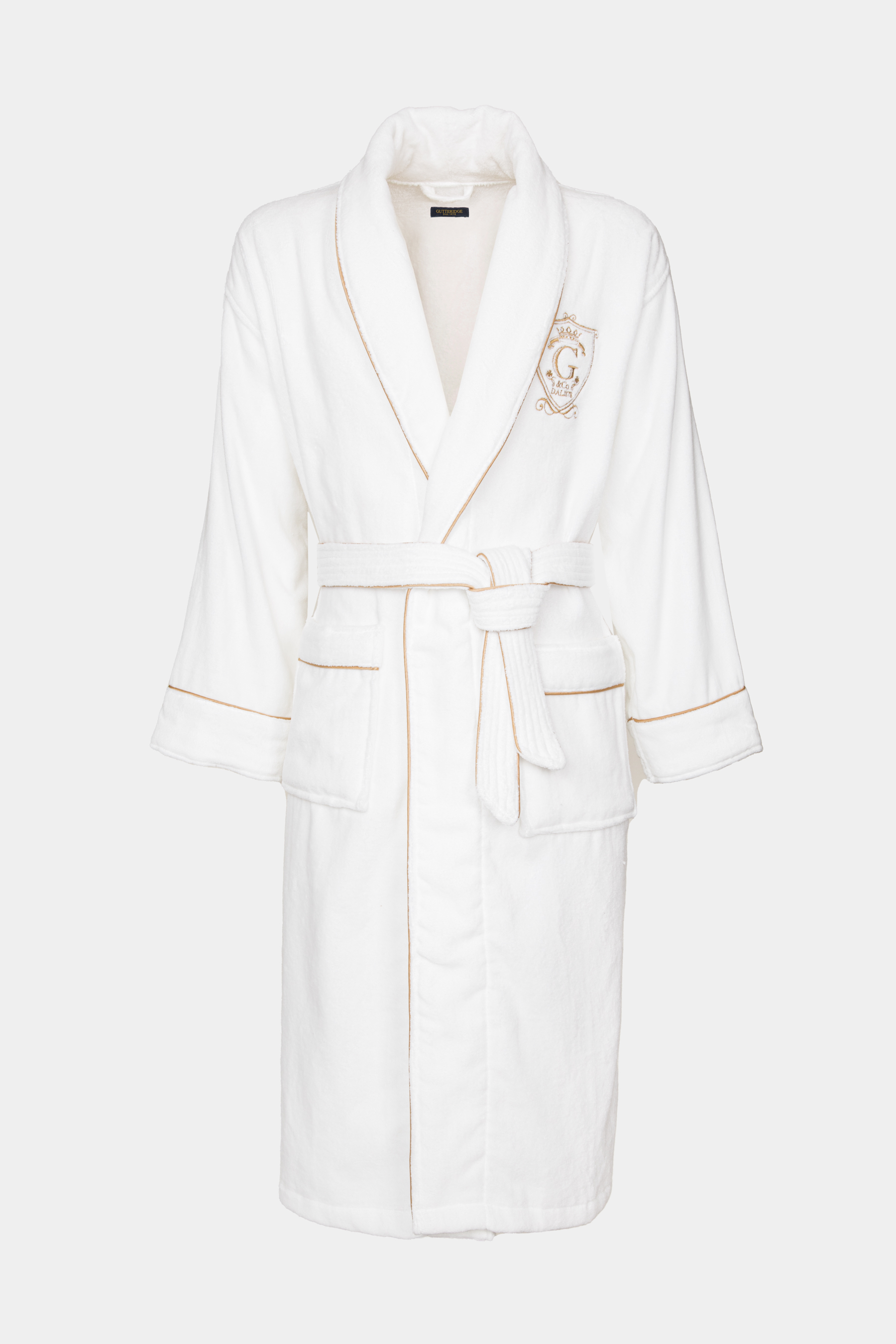 Albornoz de algod&oacute;n con escudo bordado, BLANCO