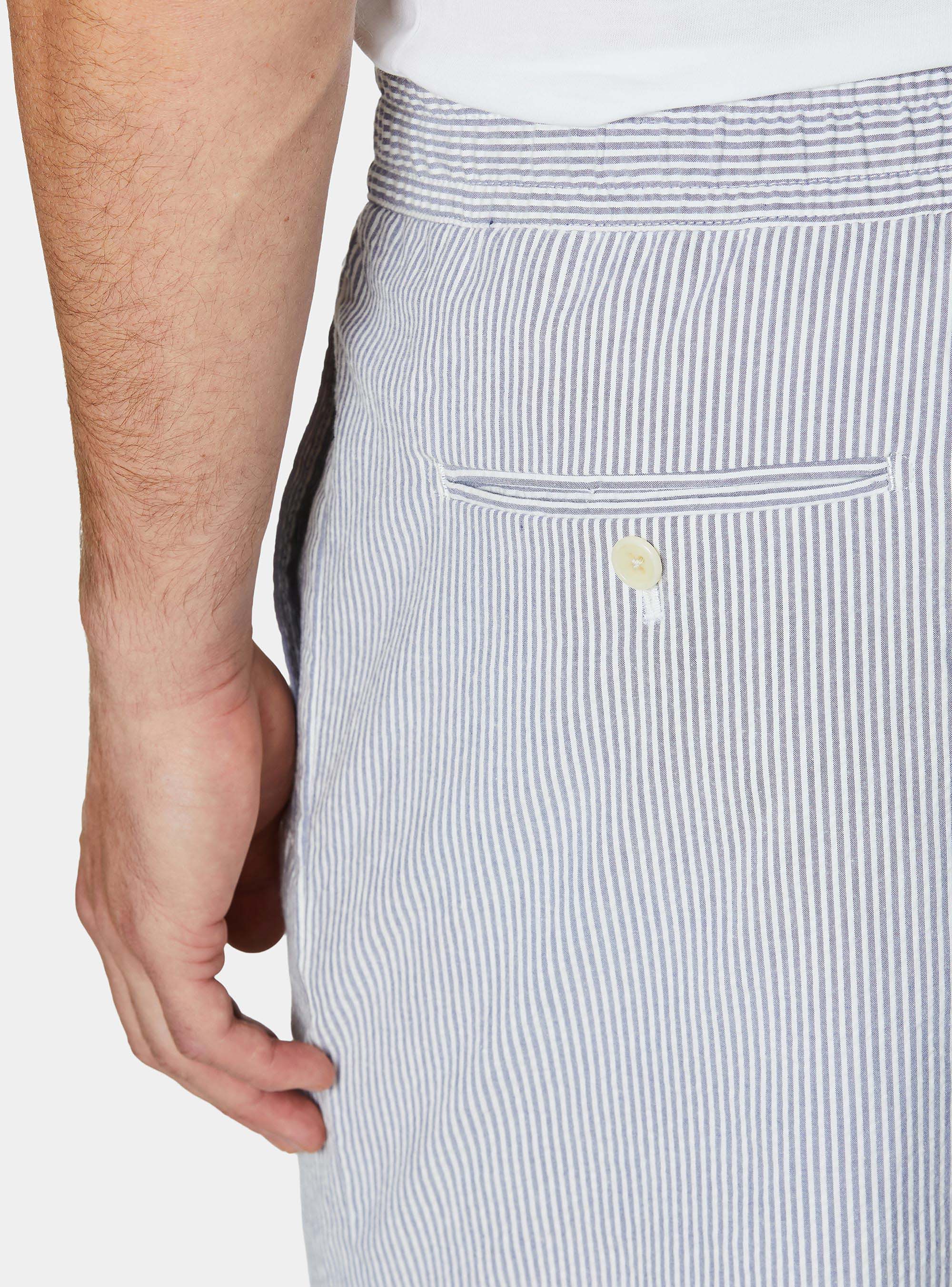 Stretch seersucker cotton Bermuda shorts with drawstring, BLUE