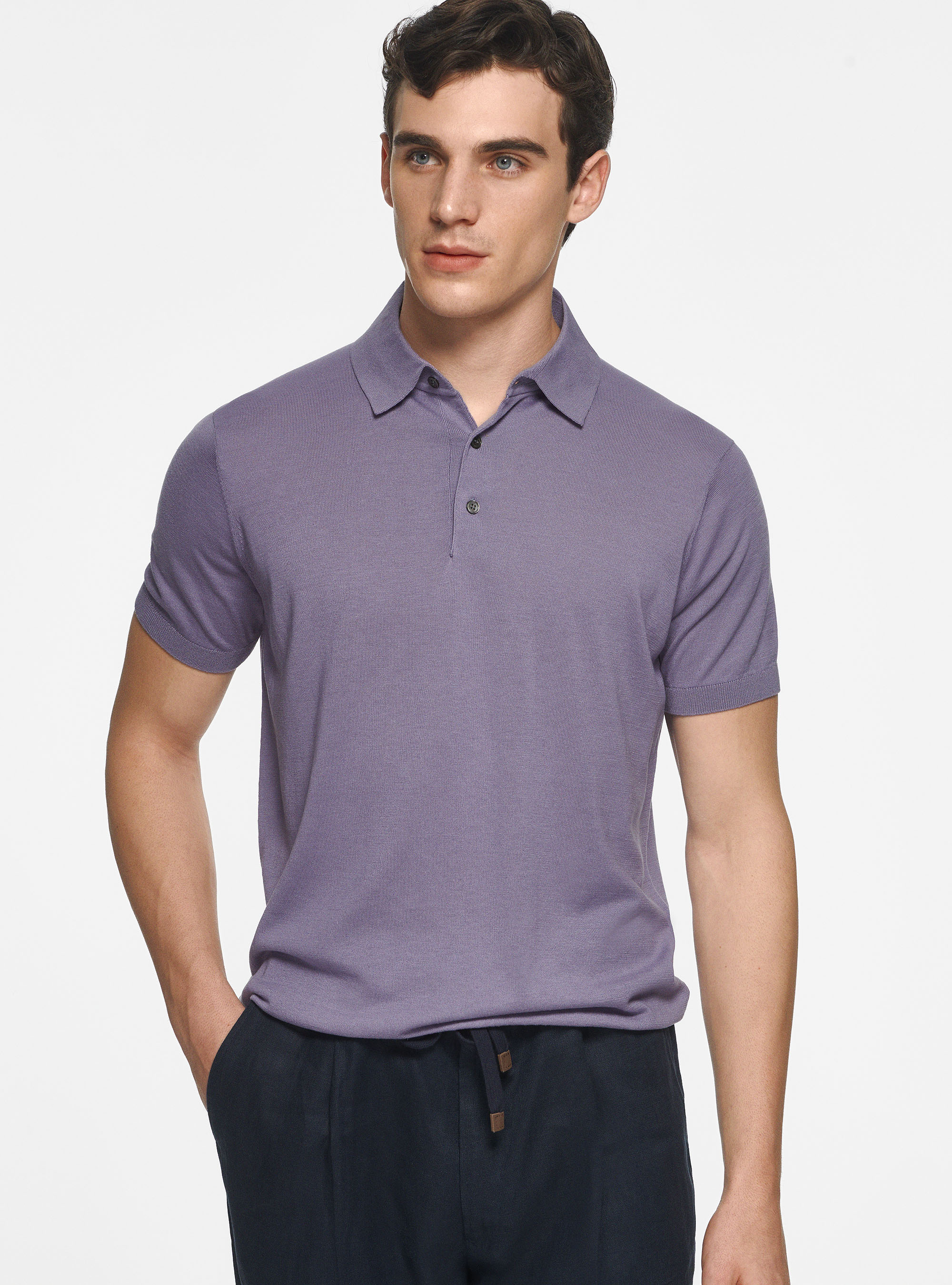 Polo de punto de algod&oacute;n y seda, LAVANDA 0465C